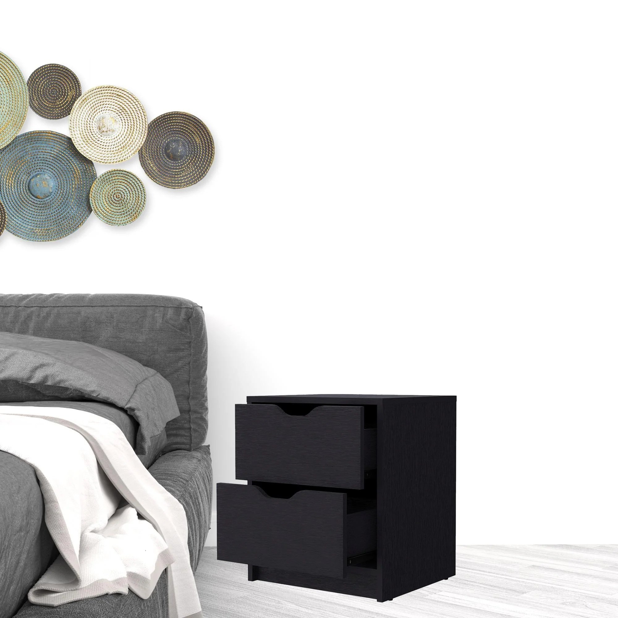 Black Two Drawer Nightstand With Integrated Tech By Homeroots - Image 2