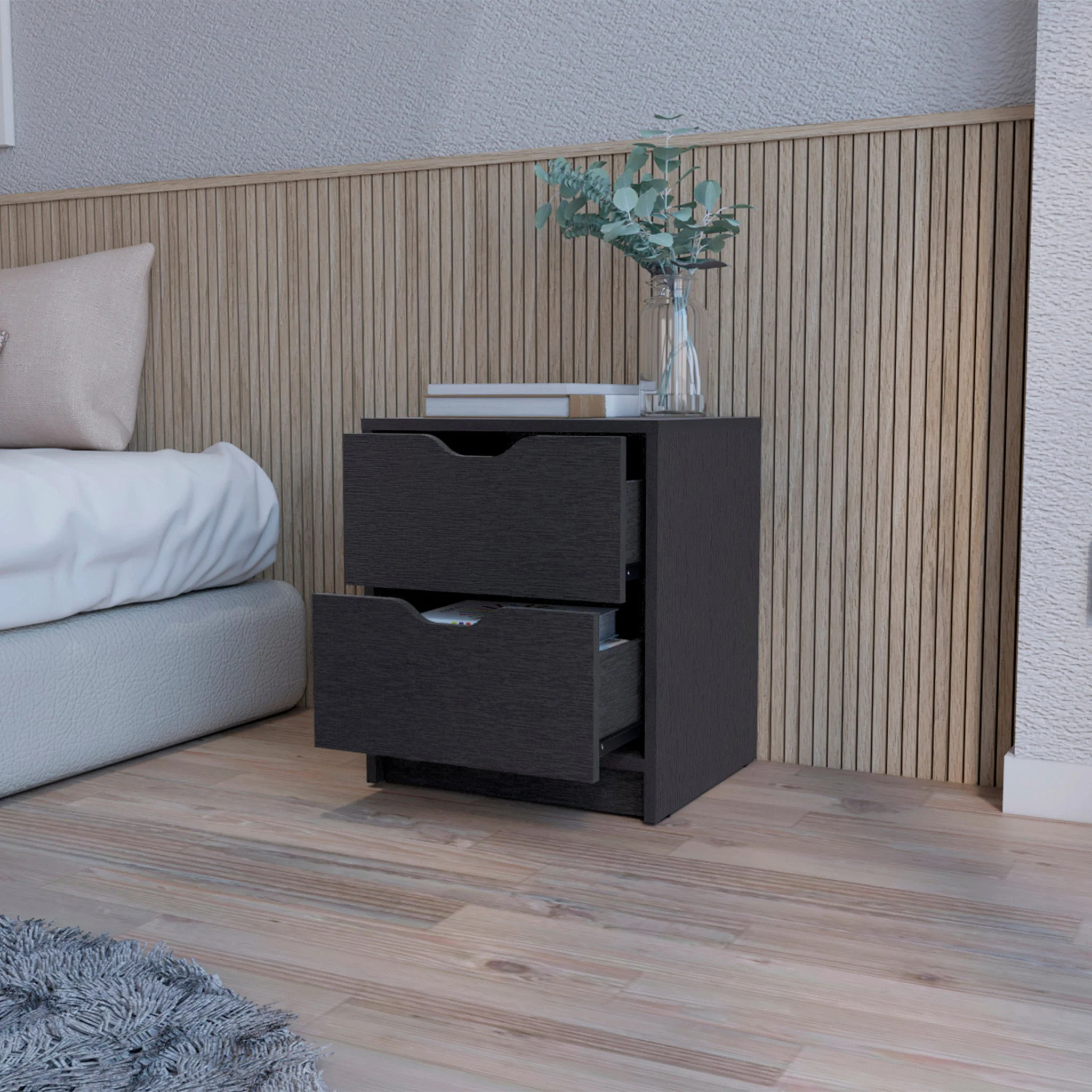 Black Two Drawer Nightstand With Integrated Tech By Homeroots - Image 3