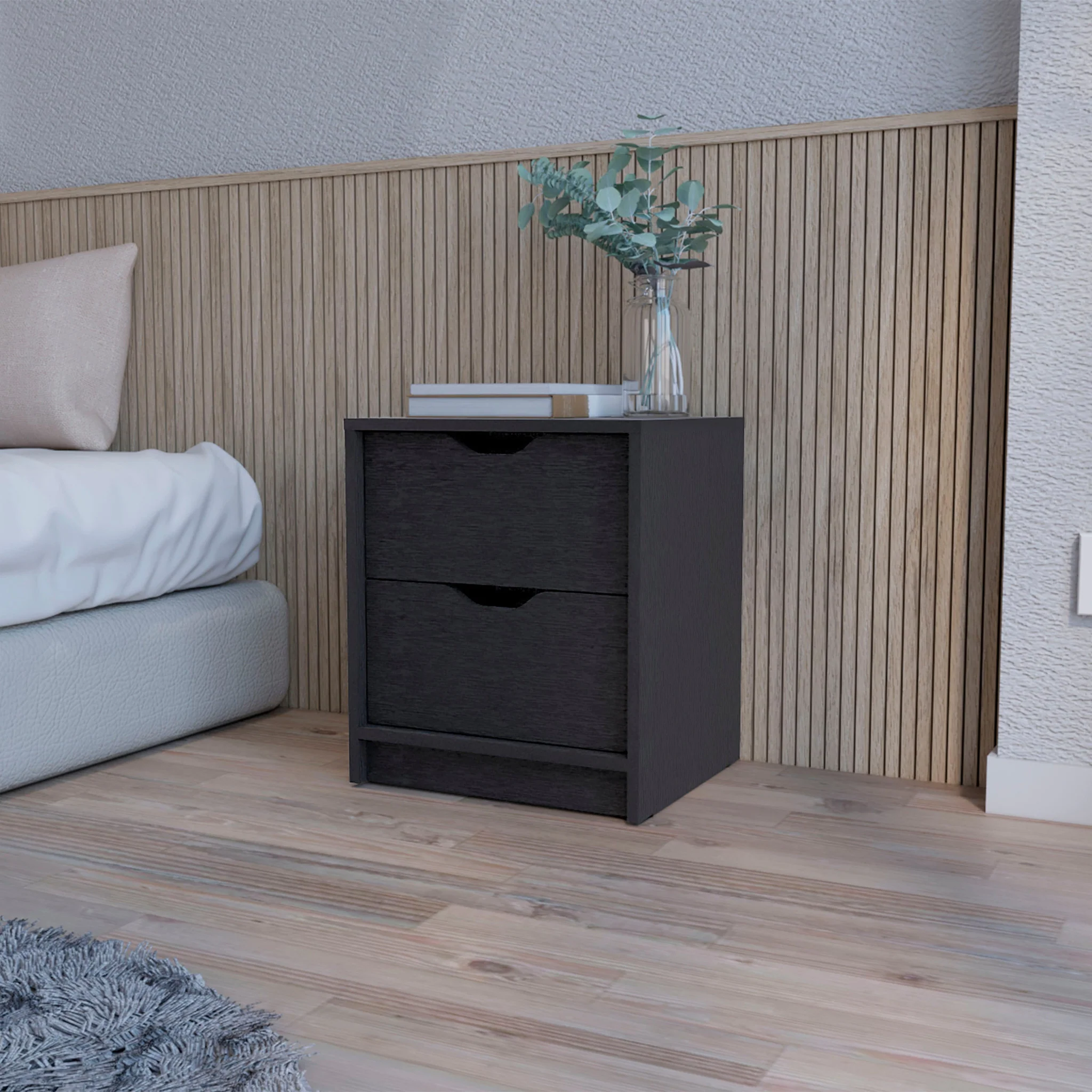 Black Two Drawer Nightstand With Integrated Tech By Homeroots - Image 5