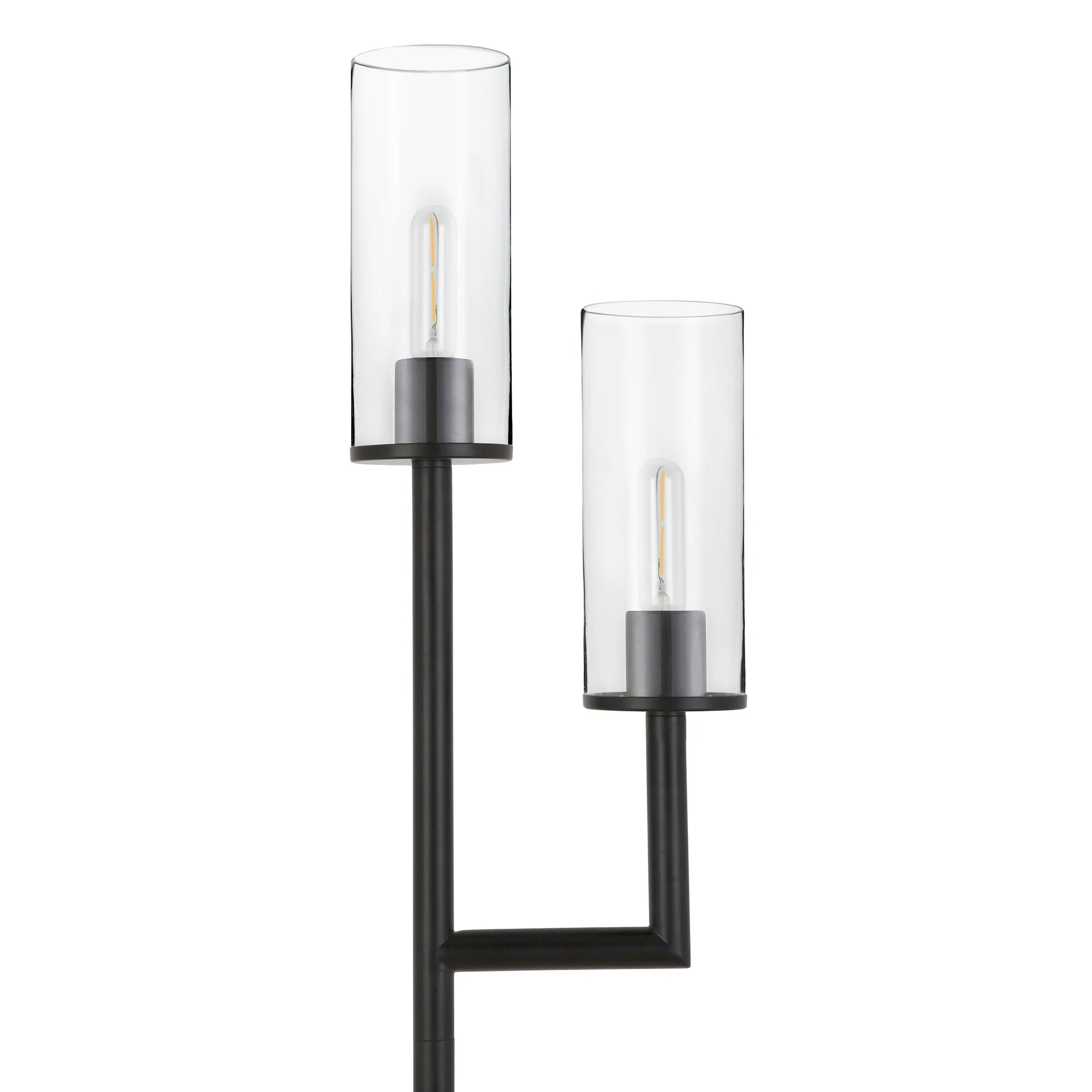 Black Two Light Torchiere Floor Lamp With Clear Transparent Glass Drum Shade By Homeroots - Image 3