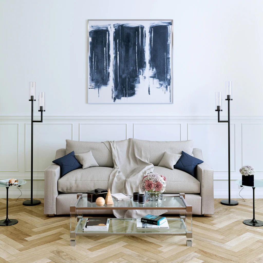 Black Two Light Torchiere Floor Lamp With Clear Transparent Glass Drum Shade By Homeroots - Image 5