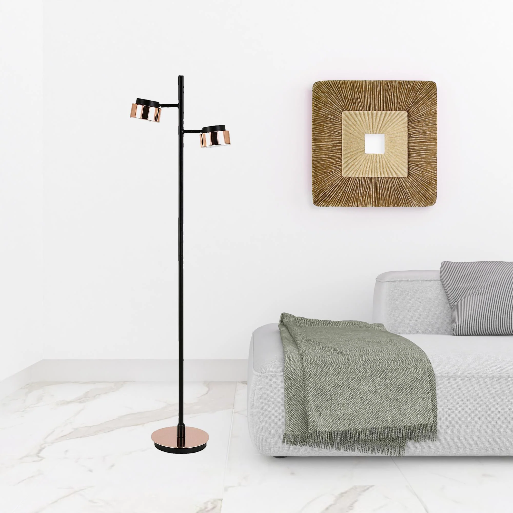 Black Two Light Tree Floor Lamp With Copper Bell Shade By Homeroots - Image 2