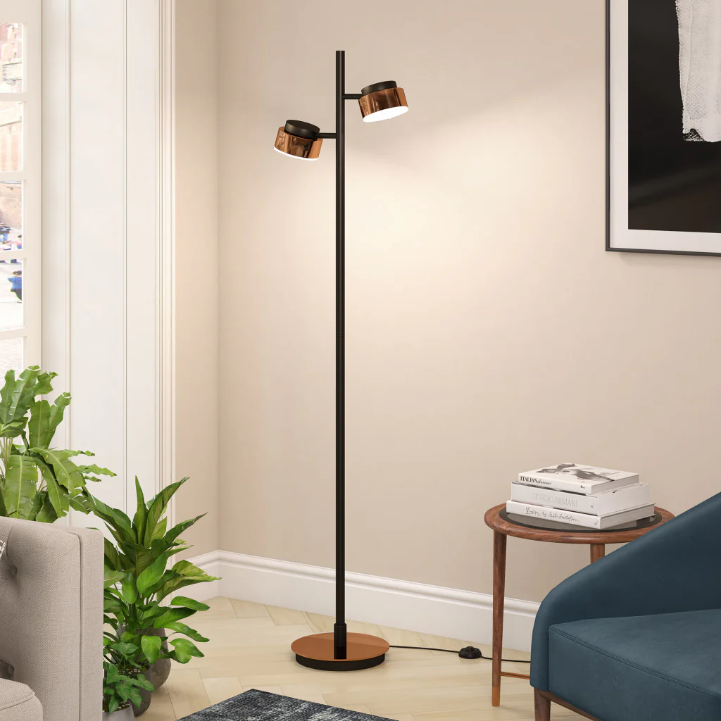 Black Two Light Tree Floor Lamp With Copper Bell Shade By Homeroots - Image 5