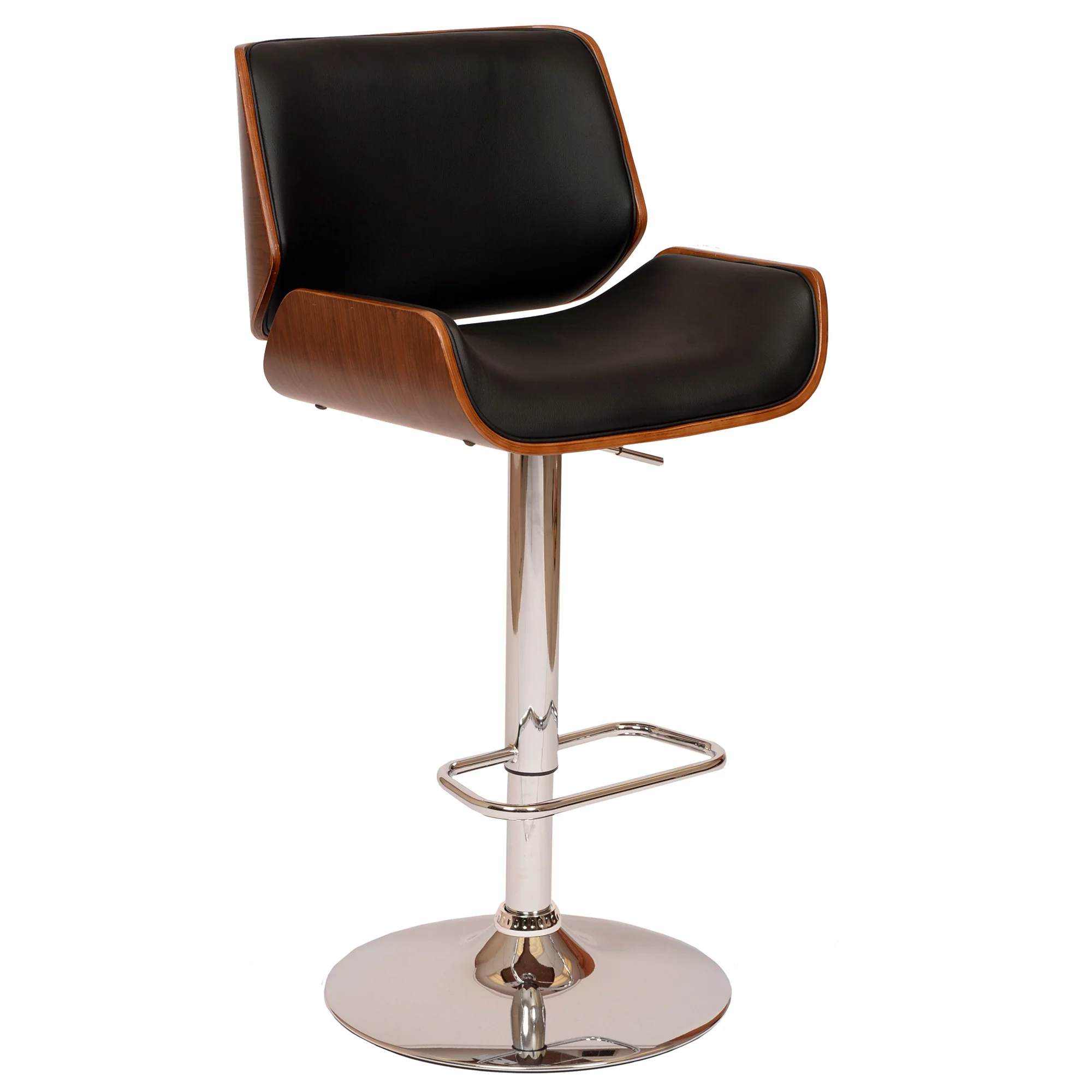 Black Upholstered Chrome Base Adjustable Bar Stool By Homeroots - Image 2