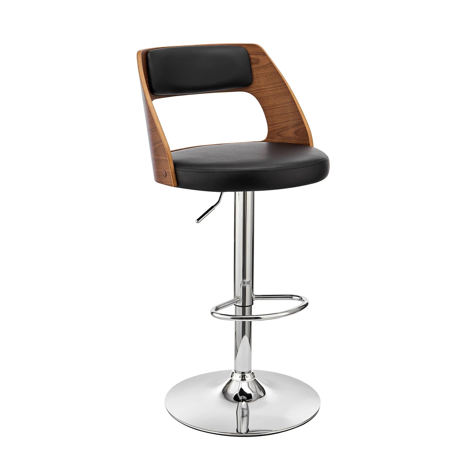 Black Upholstered Chrome Base Adjustable Swivel Bar Stool By Homeroots - Image 2