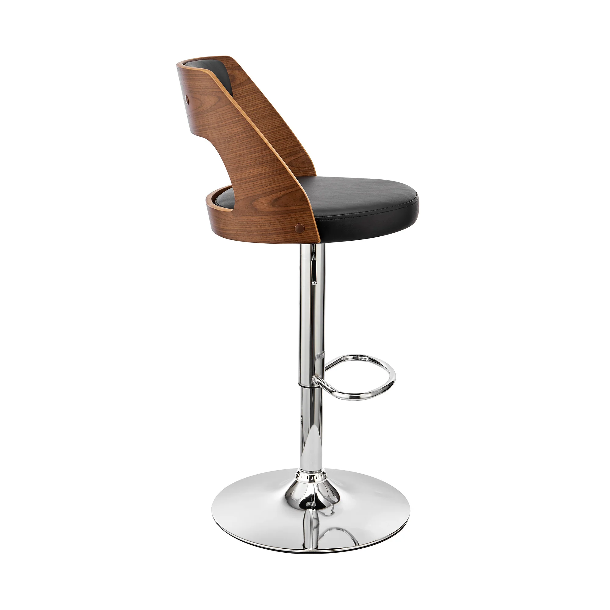 Black Upholstered Chrome Base Adjustable Swivel Bar Stool By Homeroots - Image 4