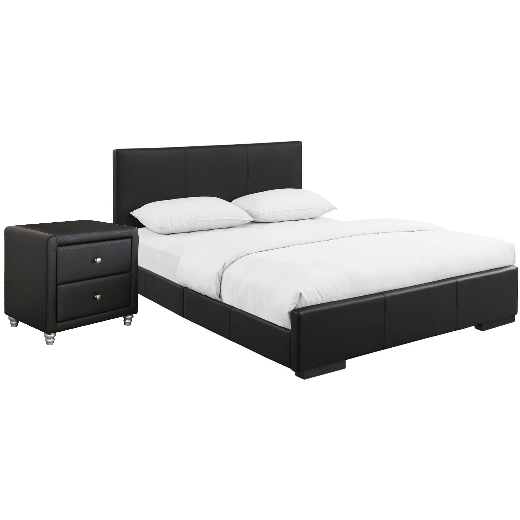 Black Upholstered Full Platform Bed With Nightstand By Homeroots - Image 2