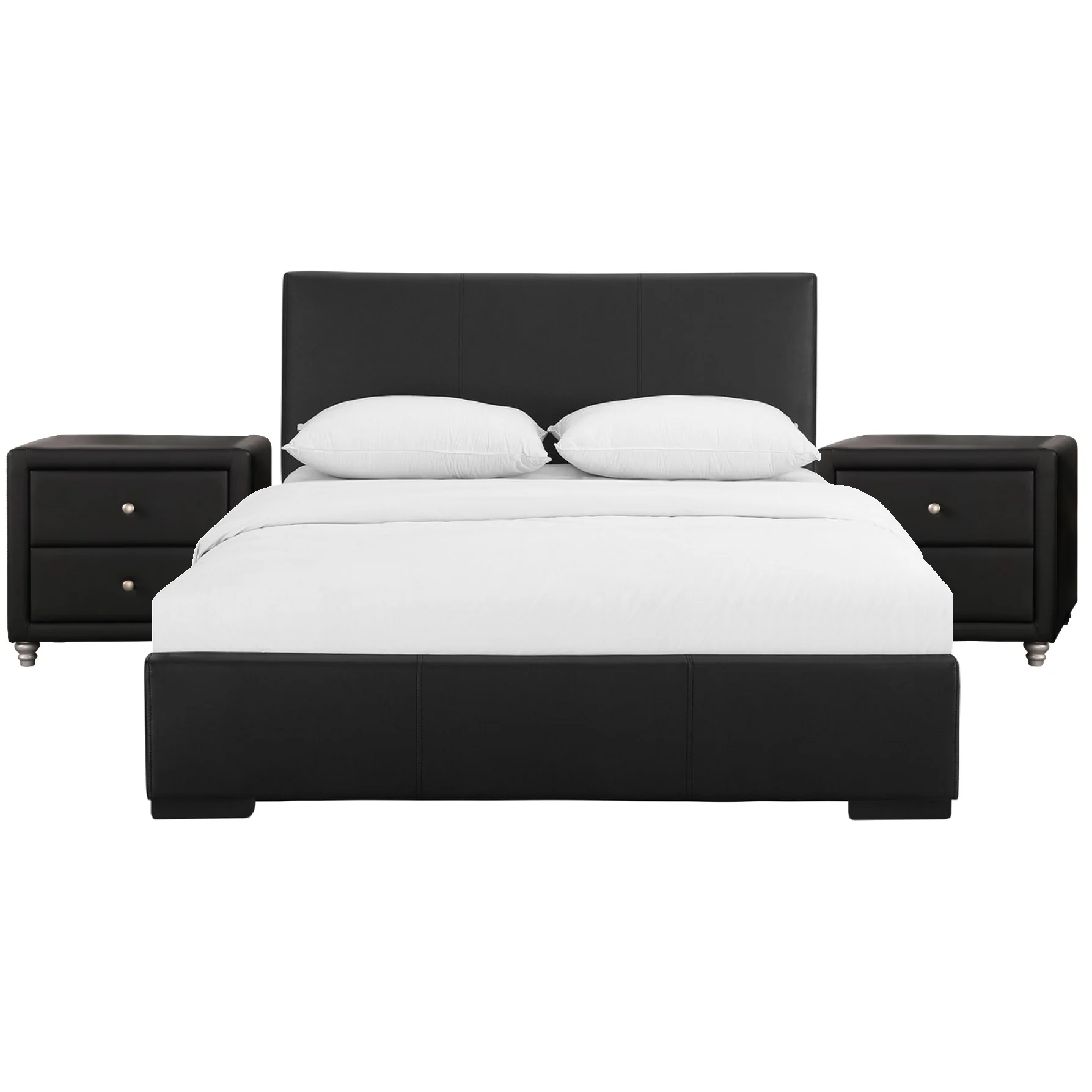 Black Upholstered Platform Queen Bed With Two Nightstands By Homeroots - Image 3