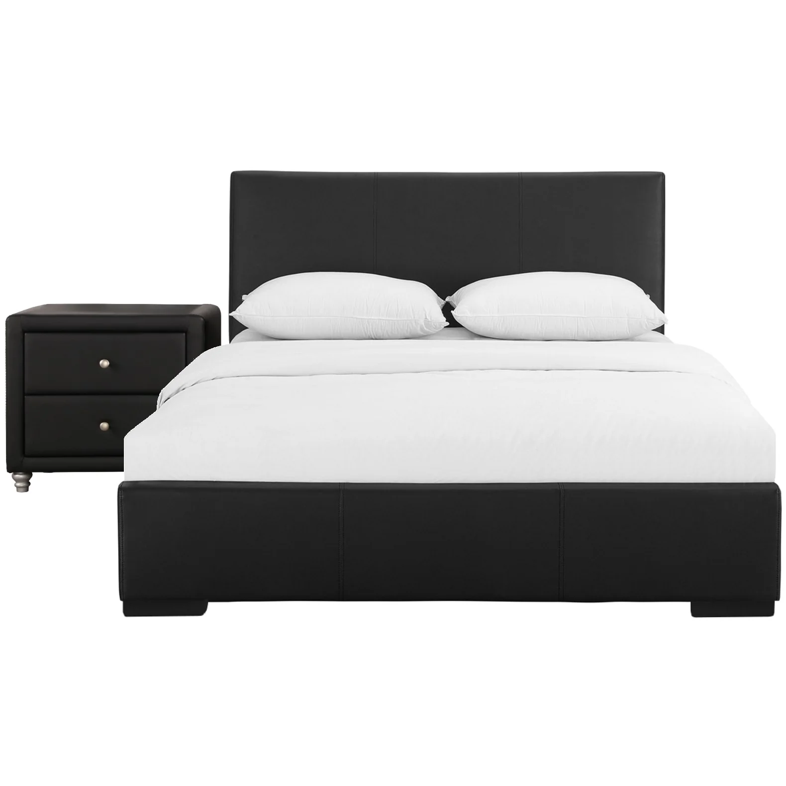 Black Upholstered Twin Platform Bed With Nightstand By Homeroots - Image 3