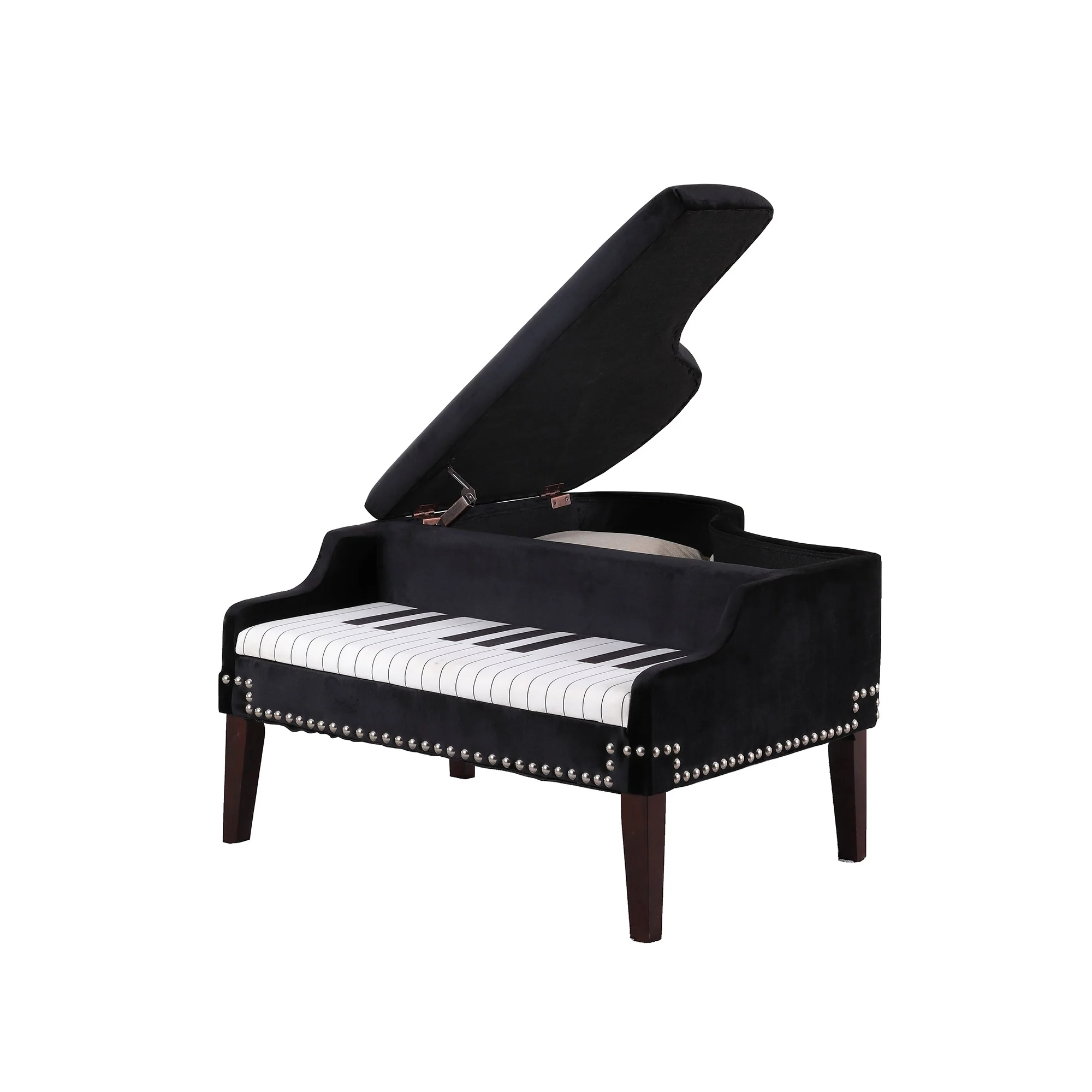 Black Velour Baby Grand Piano Storage Bench By Homeroots - Image 2