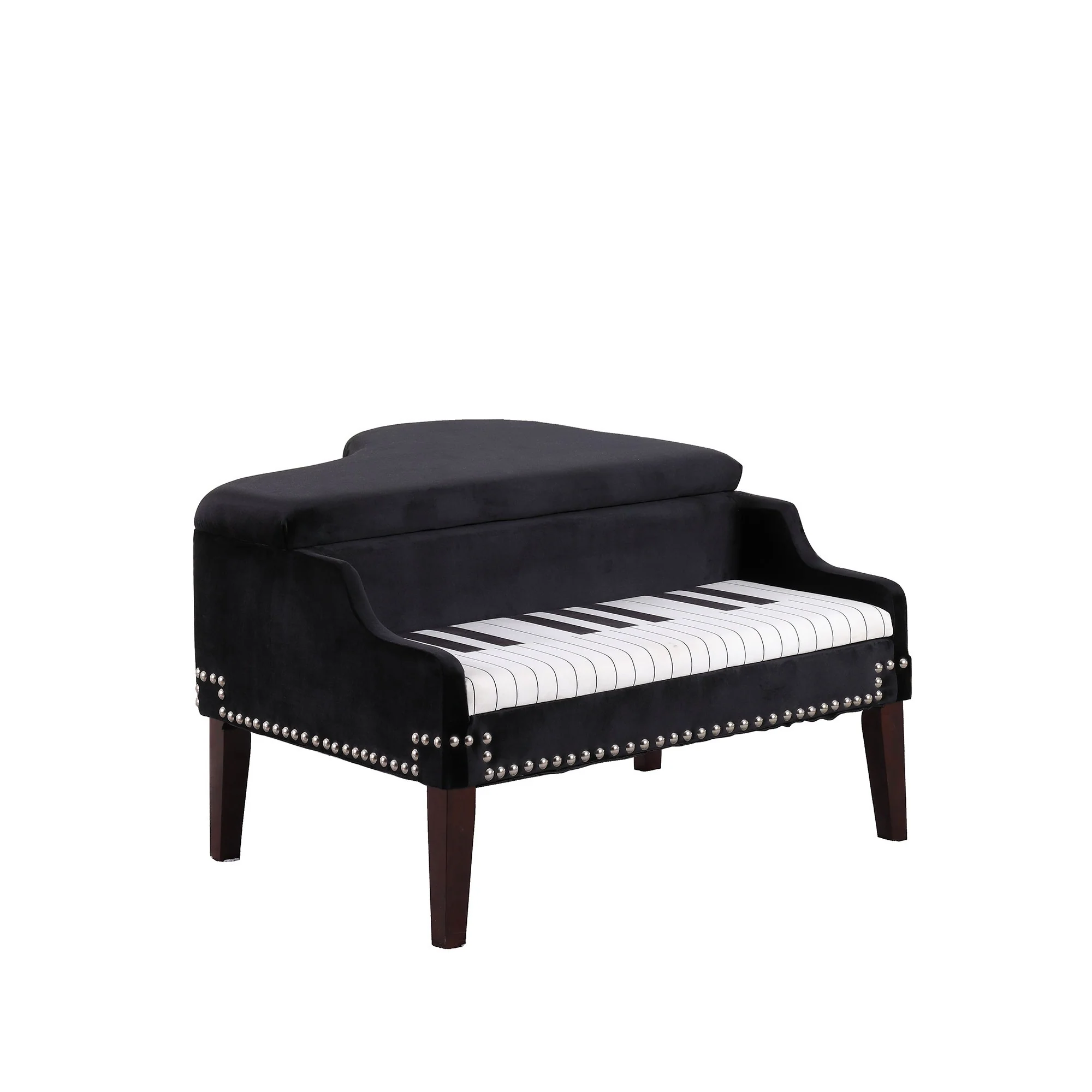 Black Velour Baby Grand Piano Storage Bench By Homeroots - Image 3