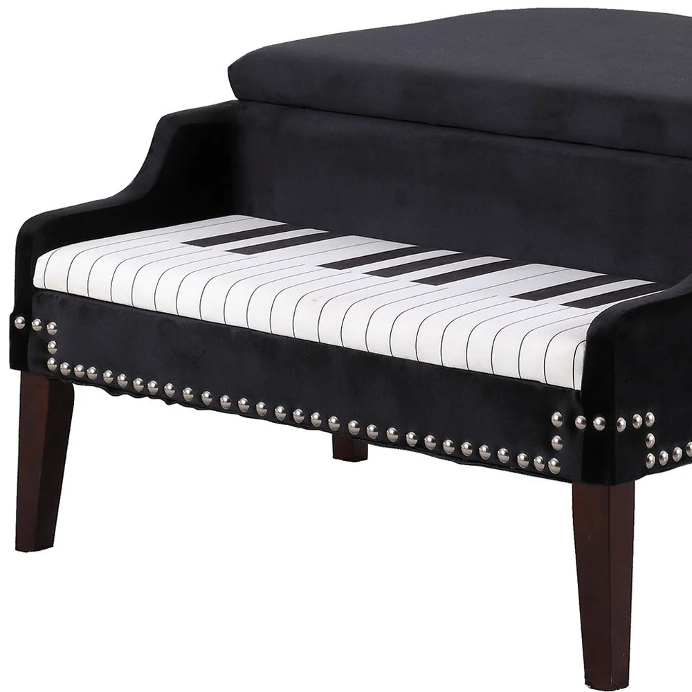 Black Velour Baby Grand Piano Storage Bench By Homeroots - Image 4