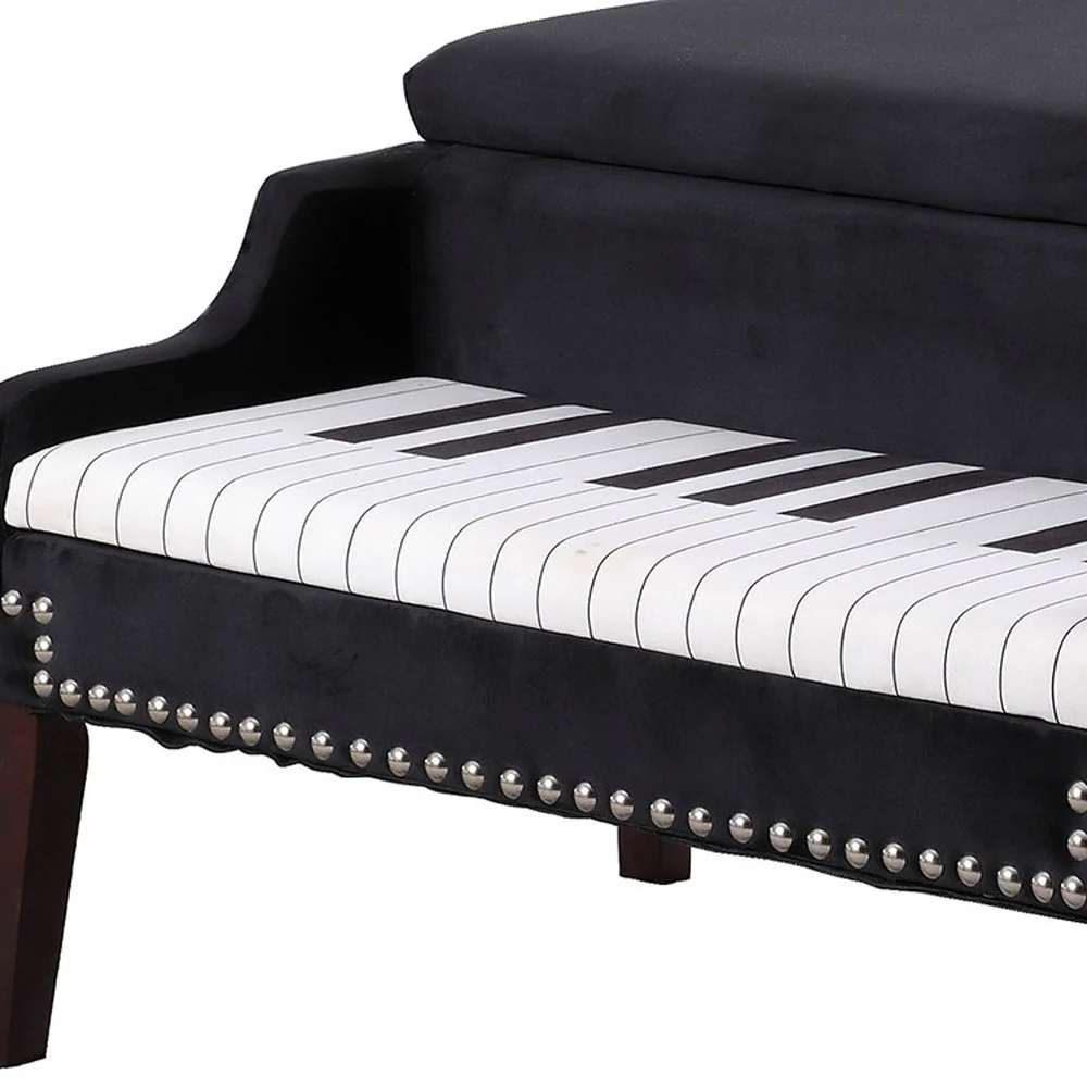 Black Velour Baby Grand Piano Storage Bench By Homeroots - Image 5