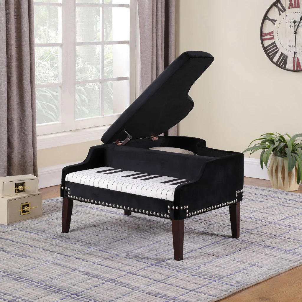 Black Velour Baby Grand Piano Storage Bench By Homeroots - Image 6