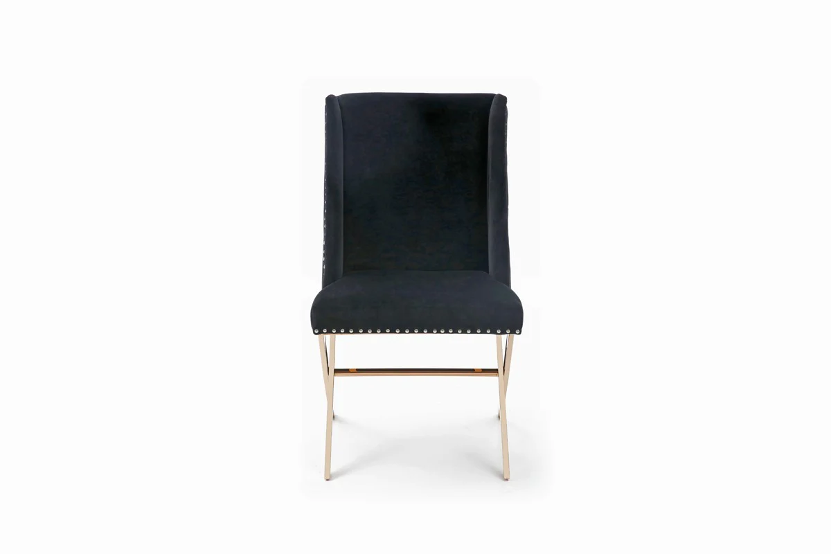 Black Velvet and Rose Gold Nailhead Modern Dining Chair By Homeroots - Image 2