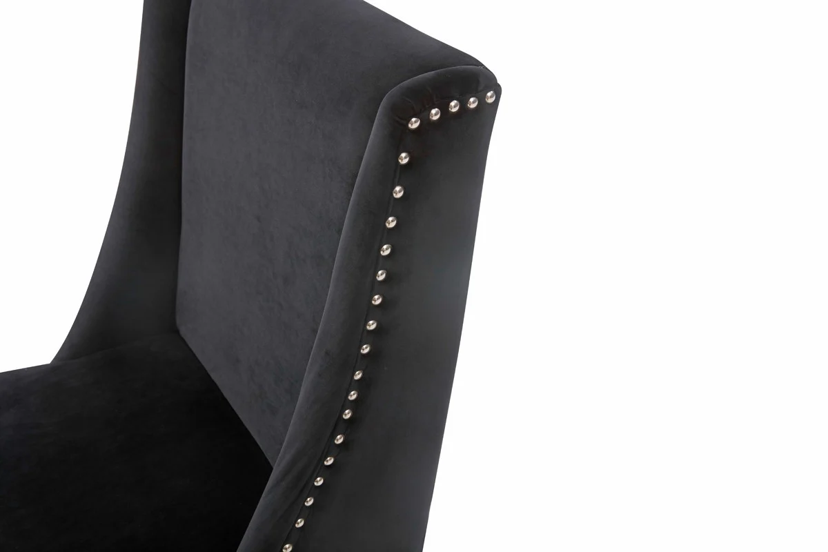 Black Velvet and Rose Gold Nailhead Modern Dining Chair By Homeroots - Image 3