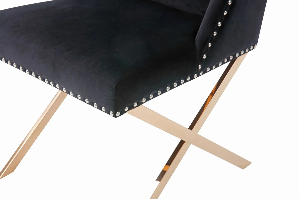 Black Velvet and Rose Gold Nailhead Modern Dining Chair By Homeroots - Image 4