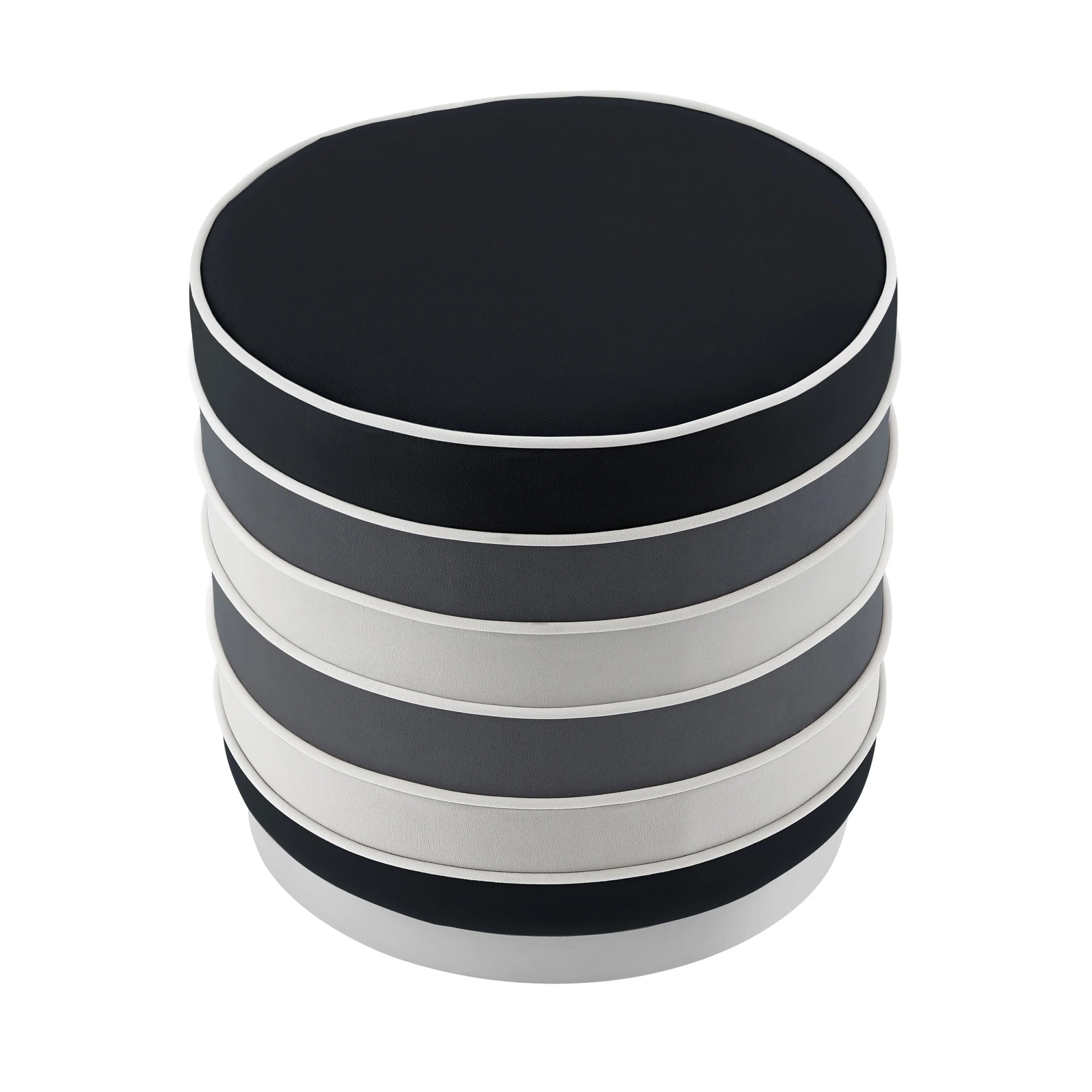 Black Velvet And Silver Round Striped Ottoman By Homeroots - Image 3