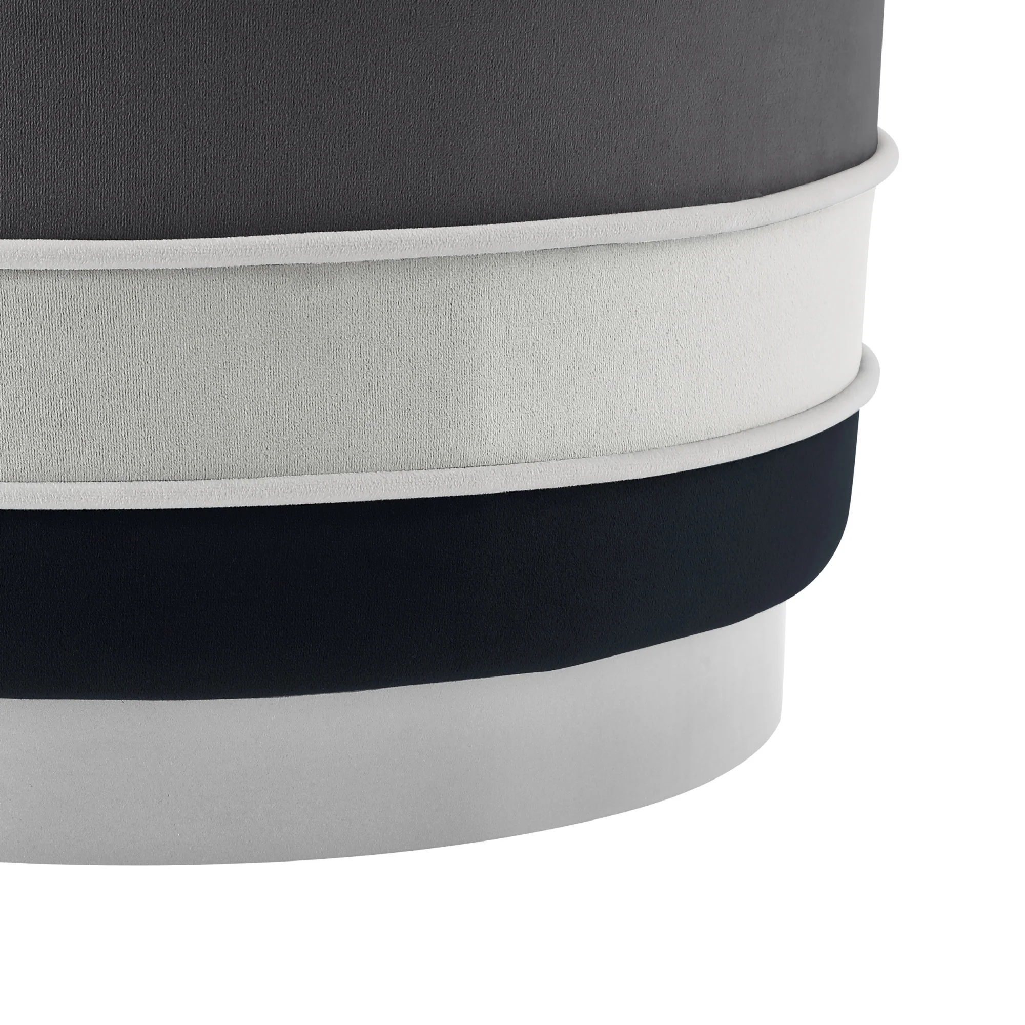 Black Velvet And Silver Round Striped Ottoman By Homeroots - Image 4