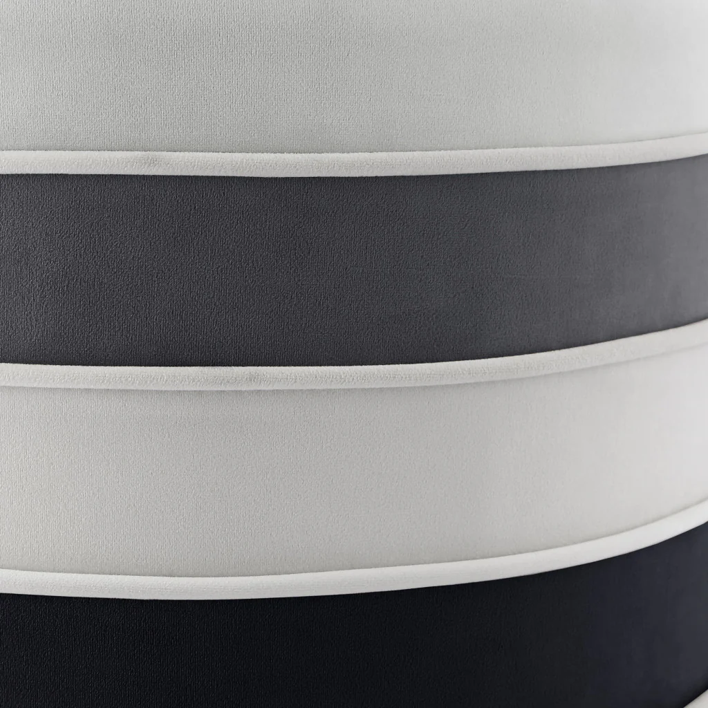 Black Velvet And Silver Round Striped Ottoman By Homeroots - Image 5