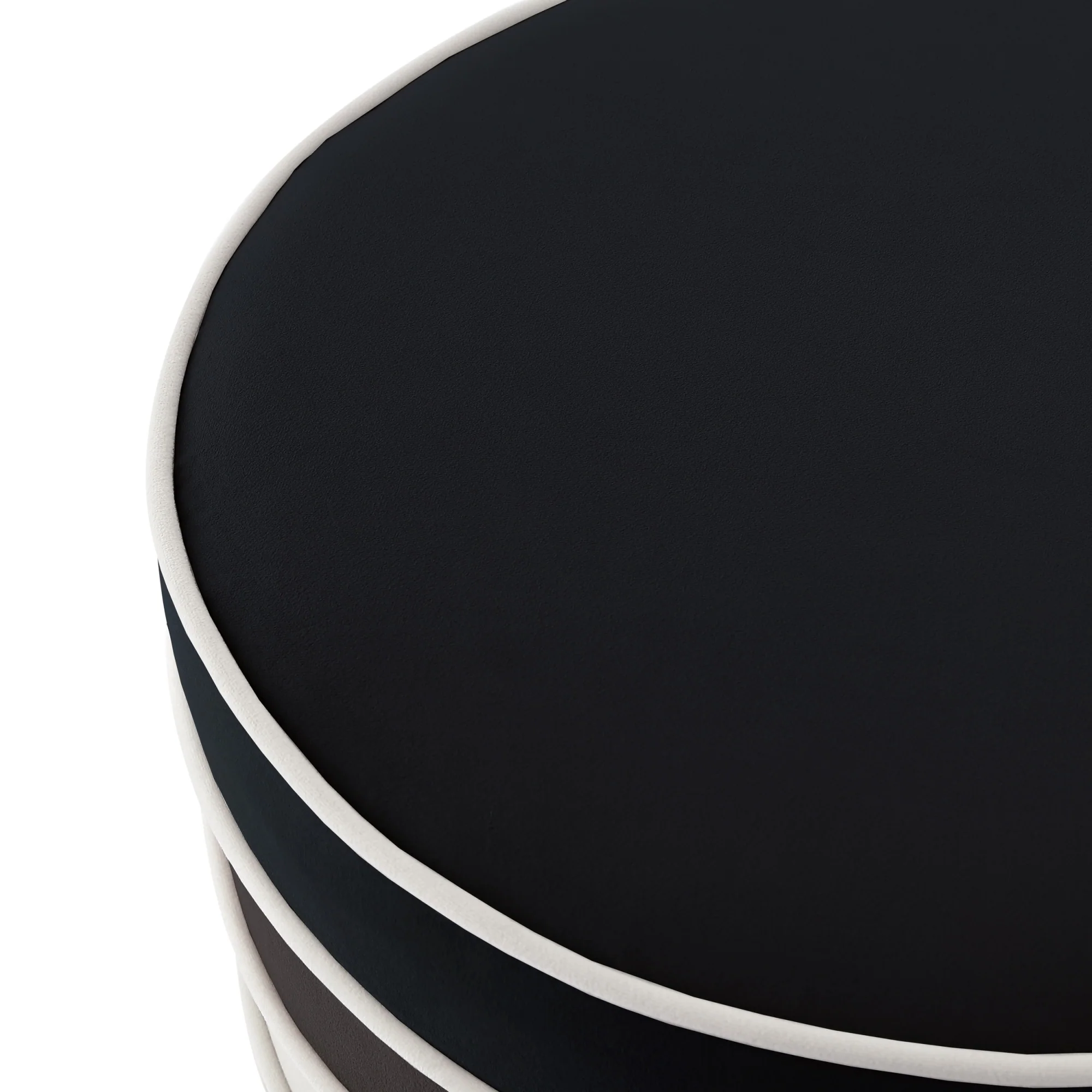 Black Velvet And Silver Round Striped Ottoman By Homeroots - Image 6
