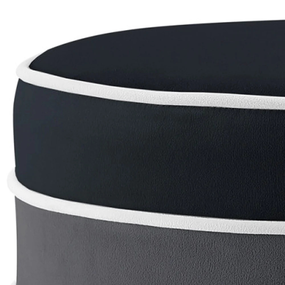 Black Velvet And Silver Round Striped Ottoman By Homeroots - Image 8