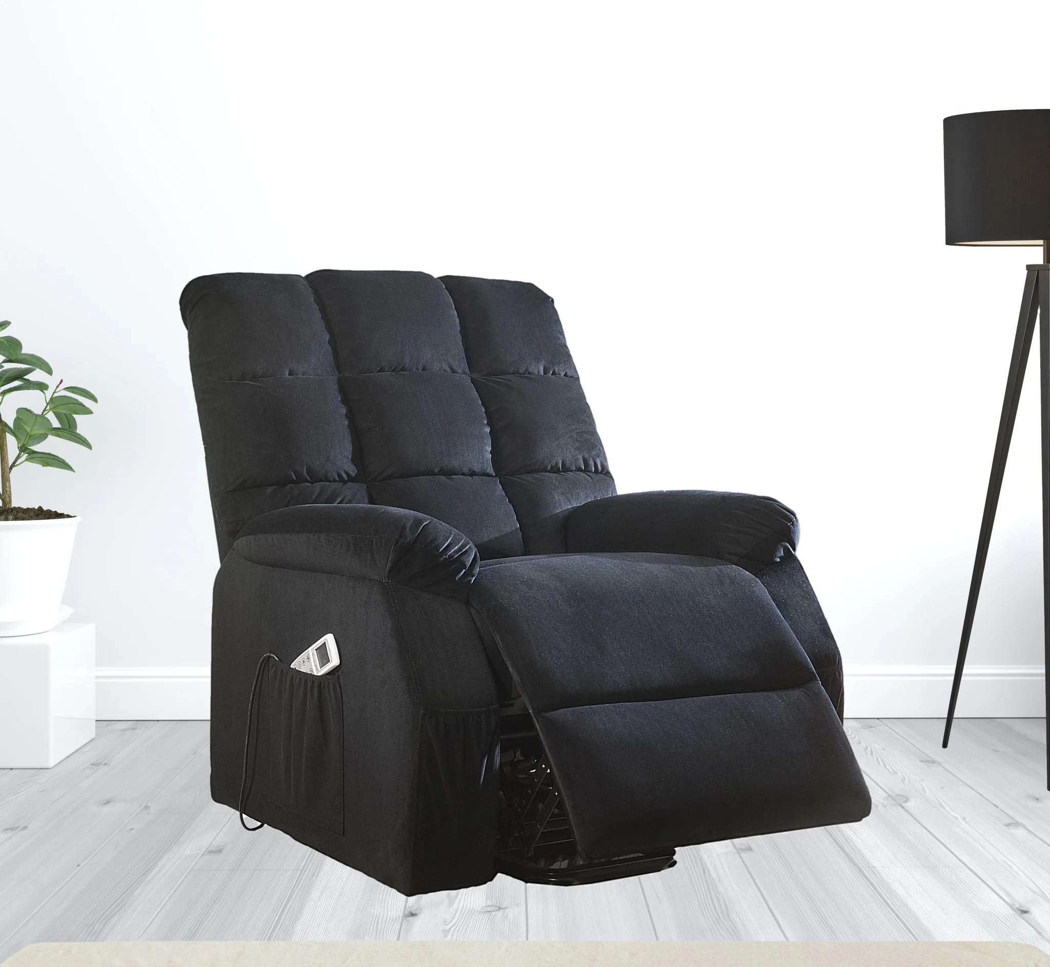 Black Velvet Recliner With Power Lift And Massage By Homeroots - Image 2