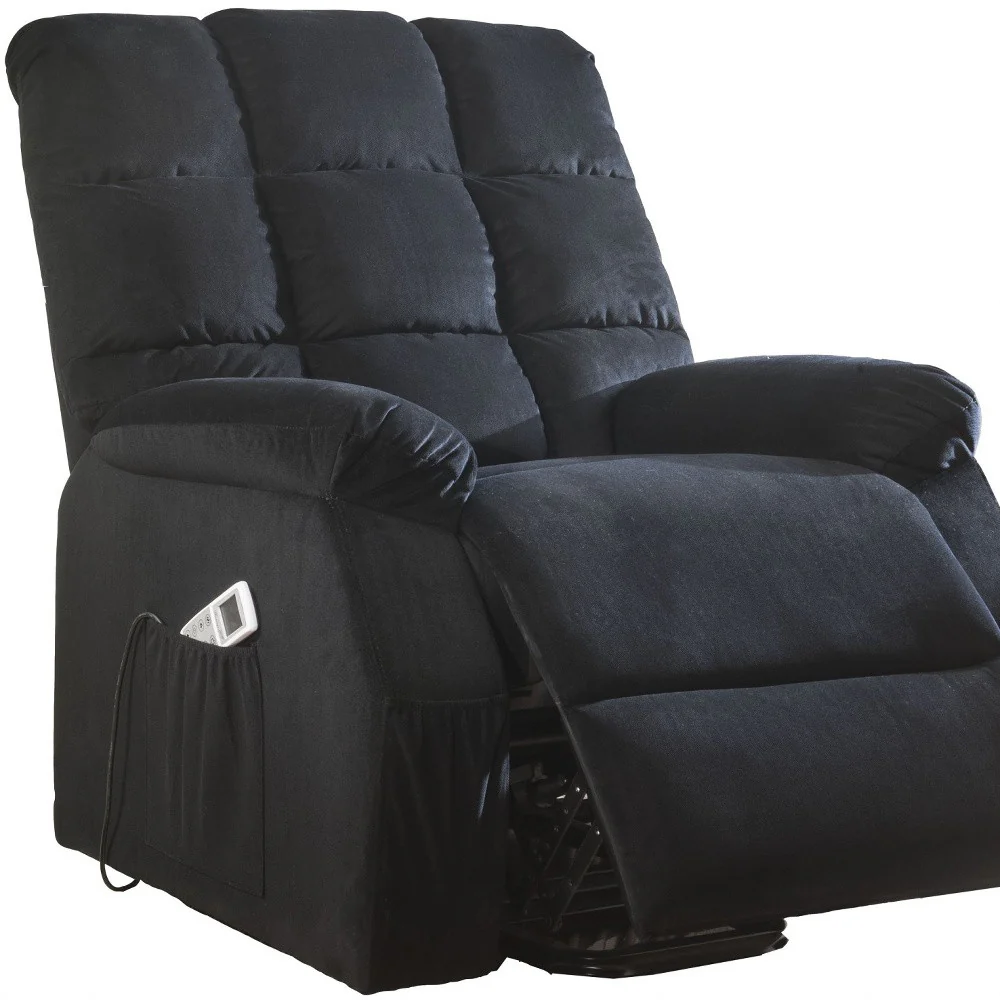 Black Velvet Recliner With Power Lift And Massage By Homeroots - Image 4