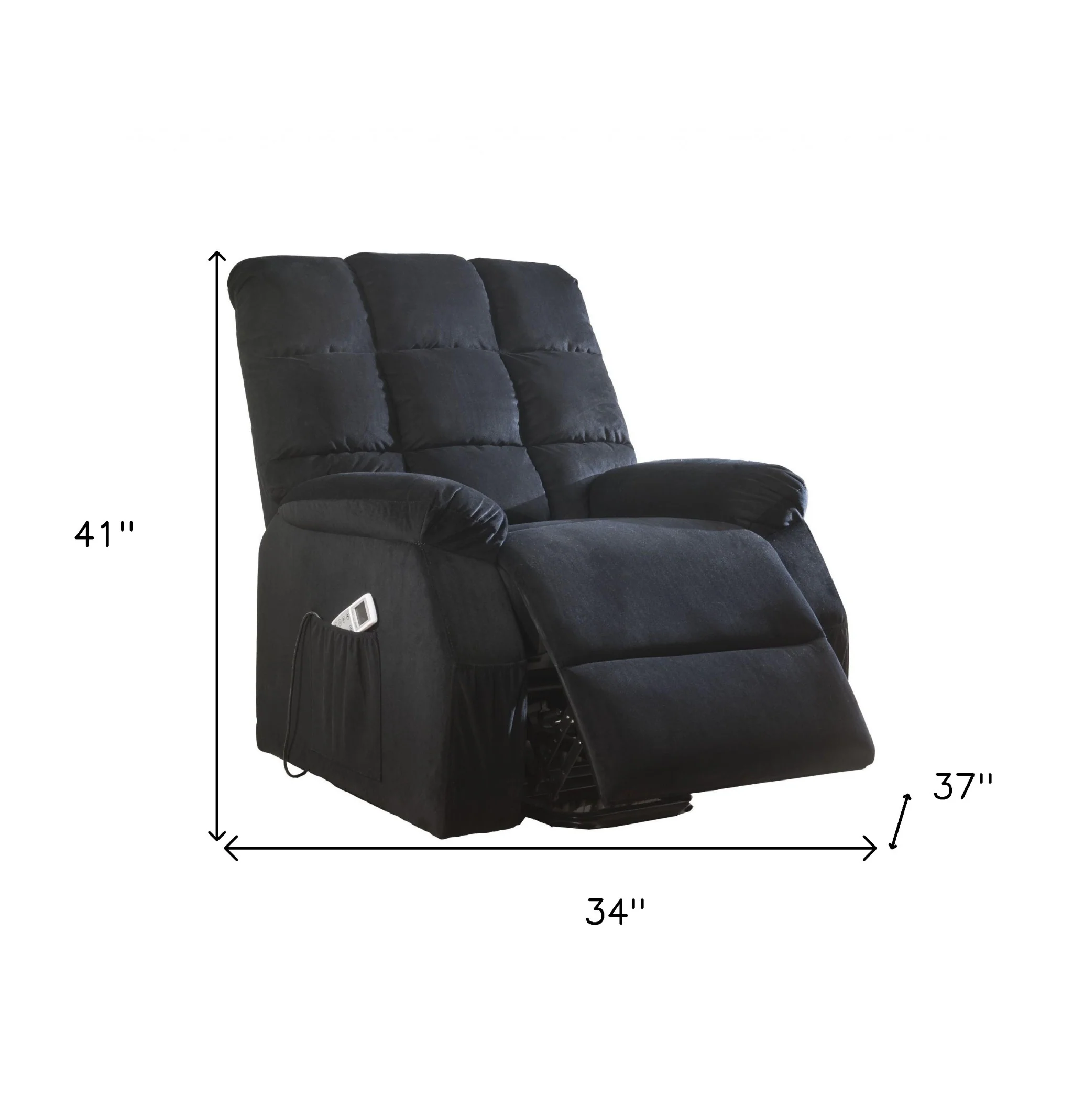 Black Velvet Recliner With Power Lift And Massage By Homeroots - Image 5