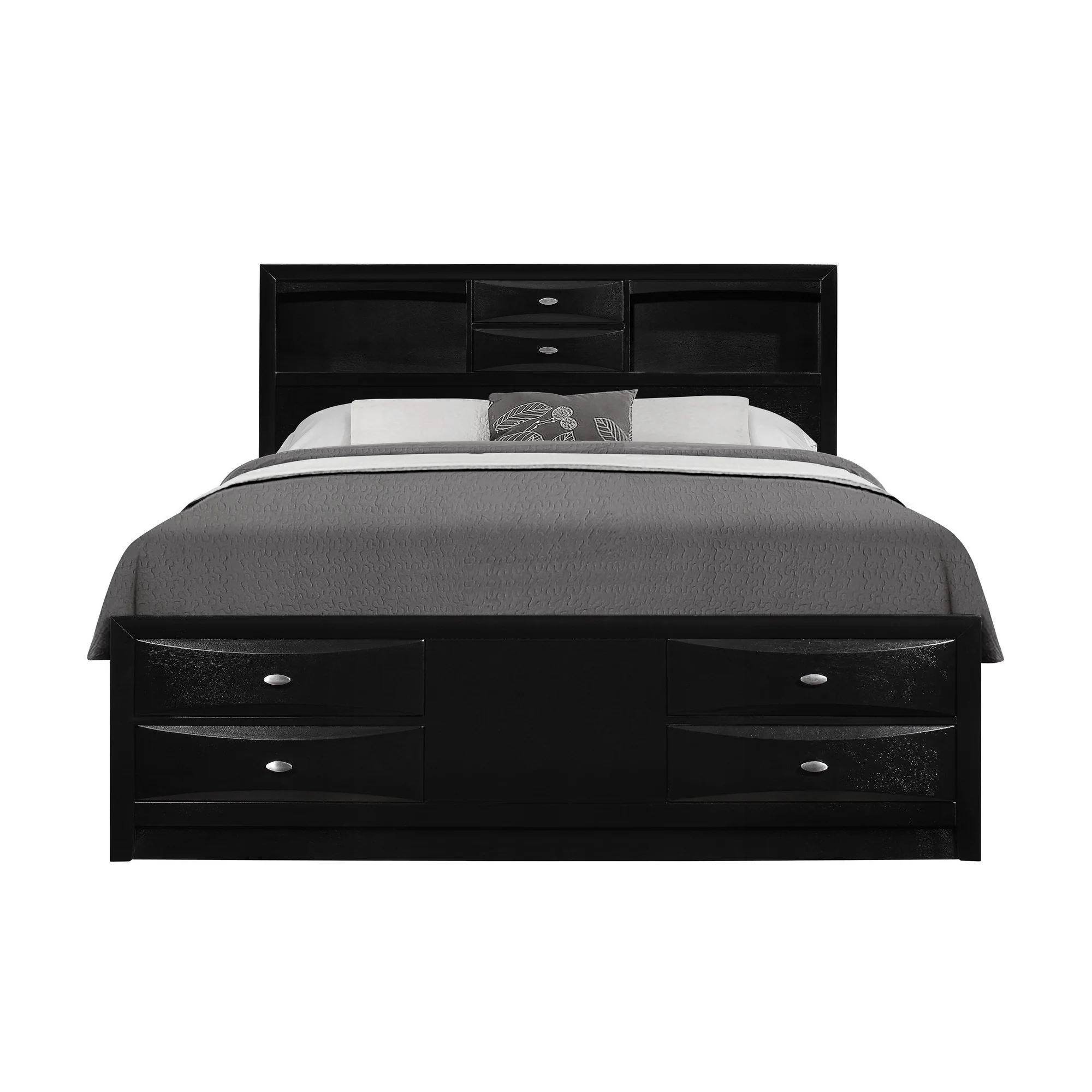 Black Veneer Queen Bed With Bookcase Headboard 10 Drawers By Homeroots - Image 2