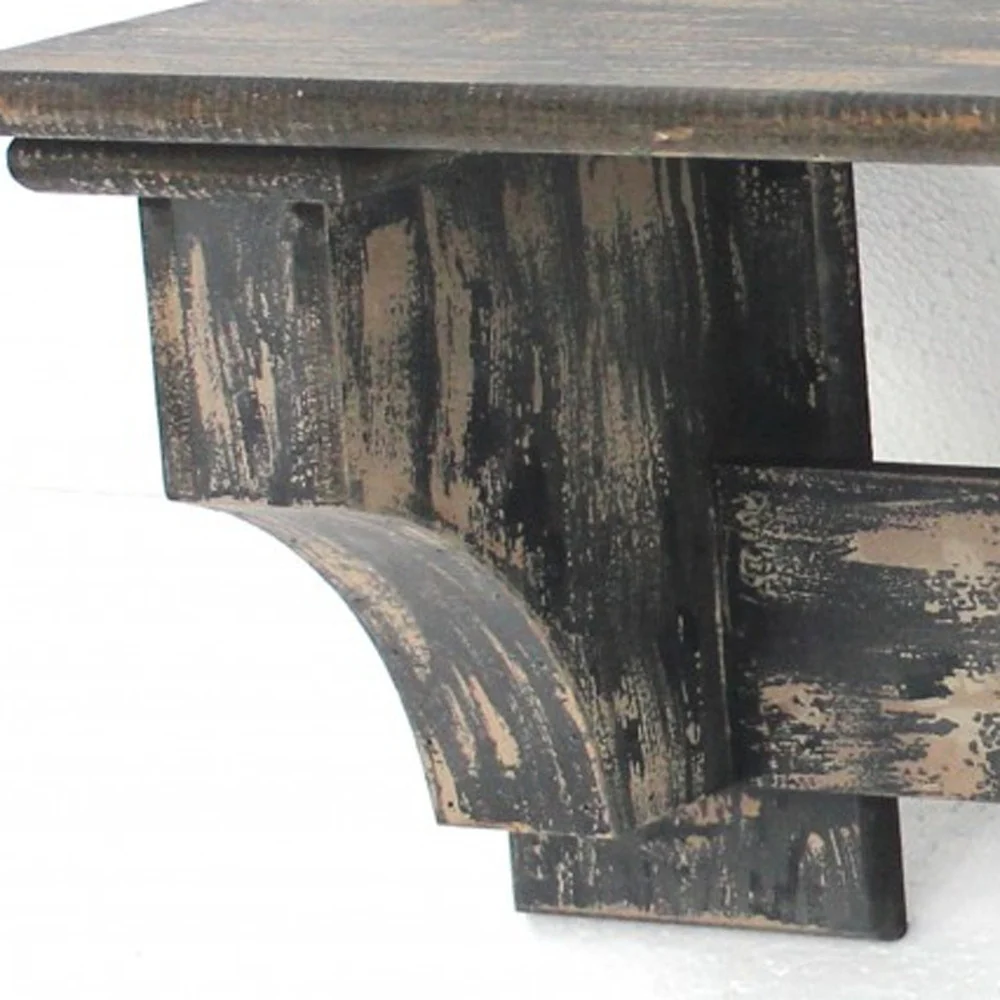Black Vintage Wooden Metal Hooks Wall Shelf By Homeroots - Image 5