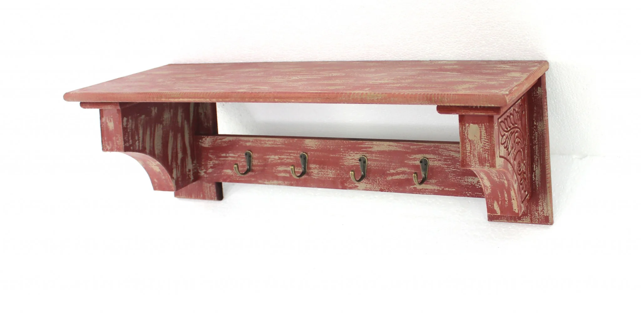 Black Vintage Wooden Metal Hooks Wall Shelf By Homeroots - Image 6