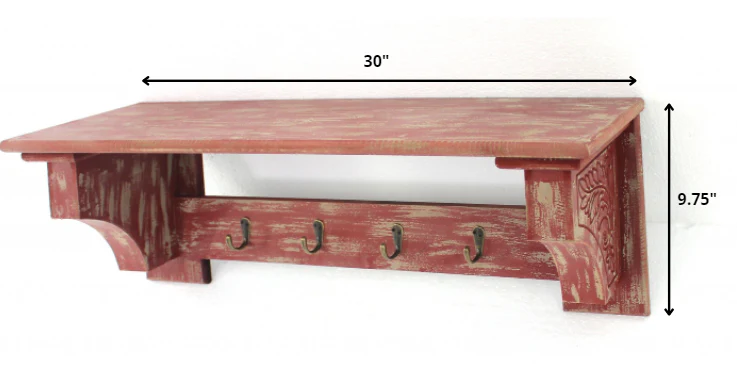 Black Vintage Wooden Metal Hooks Wall Shelf By Homeroots - Image 7
