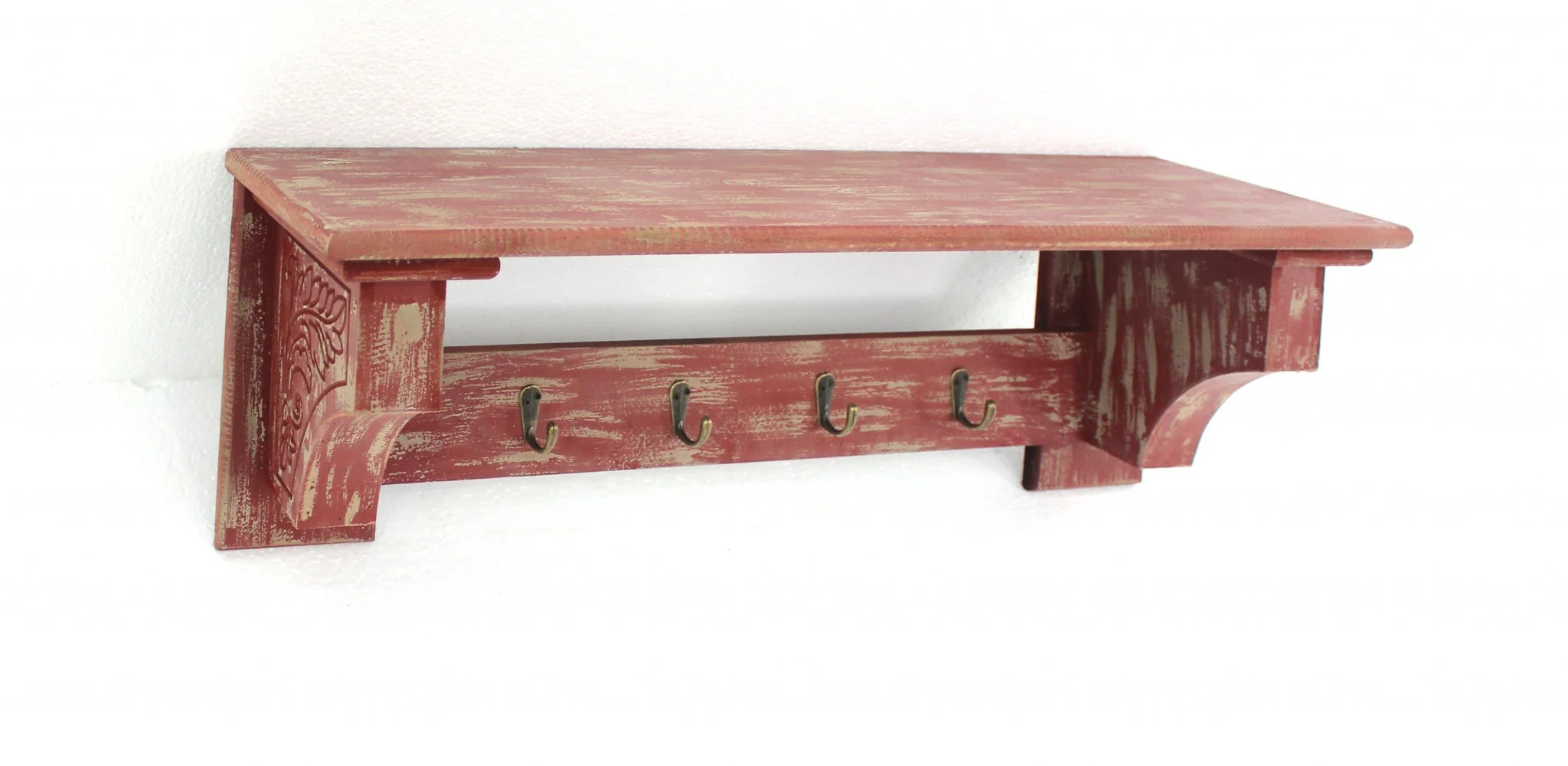 Black Vintage Wooden Metal Hooks Wall Shelf By Homeroots - Image 8