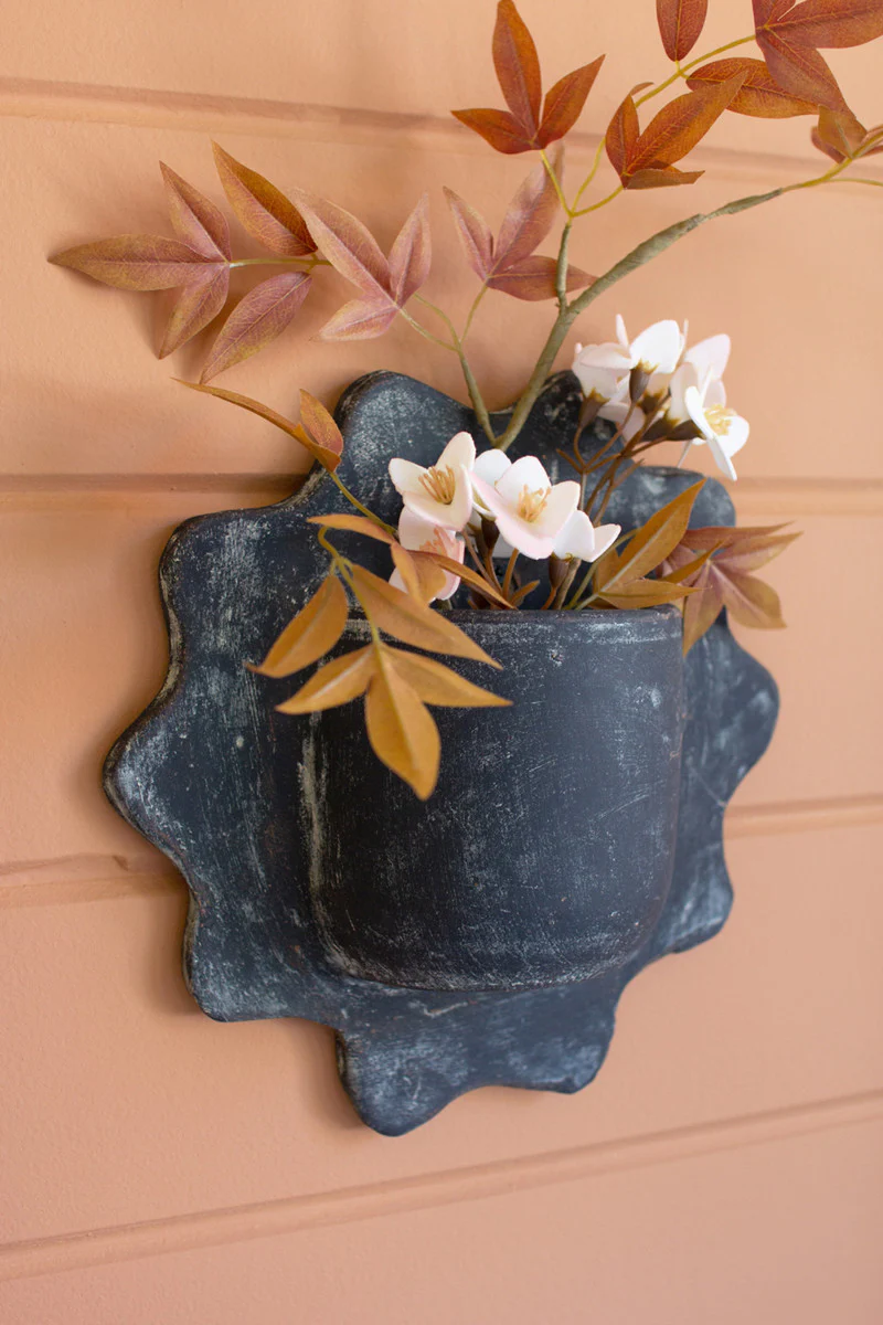Black Wavy Clay Wall Planters Set Of 3 By Kalalou - Image 2