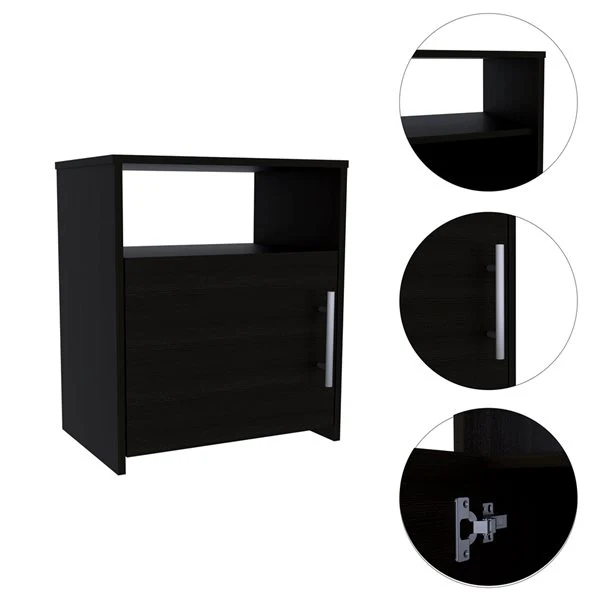 Black Wengue Nightstand with One Door Panel Cabinet By Homeroots - Image 3