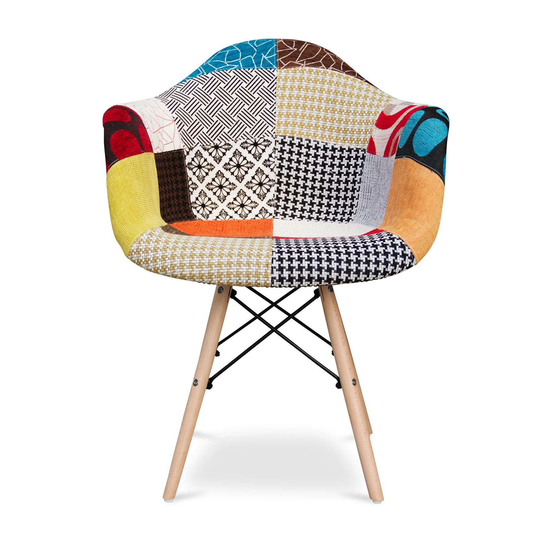 Black White and Rainbow And Natural Upholstered Fabric Dining Arm Chair By Homeroots - Image 2