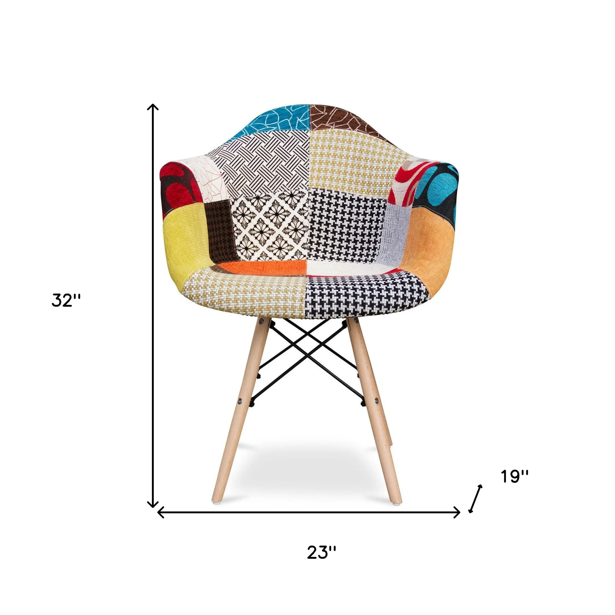 Black White and Rainbow And Natural Upholstered Fabric Dining Arm Chair By Homeroots - Image 5