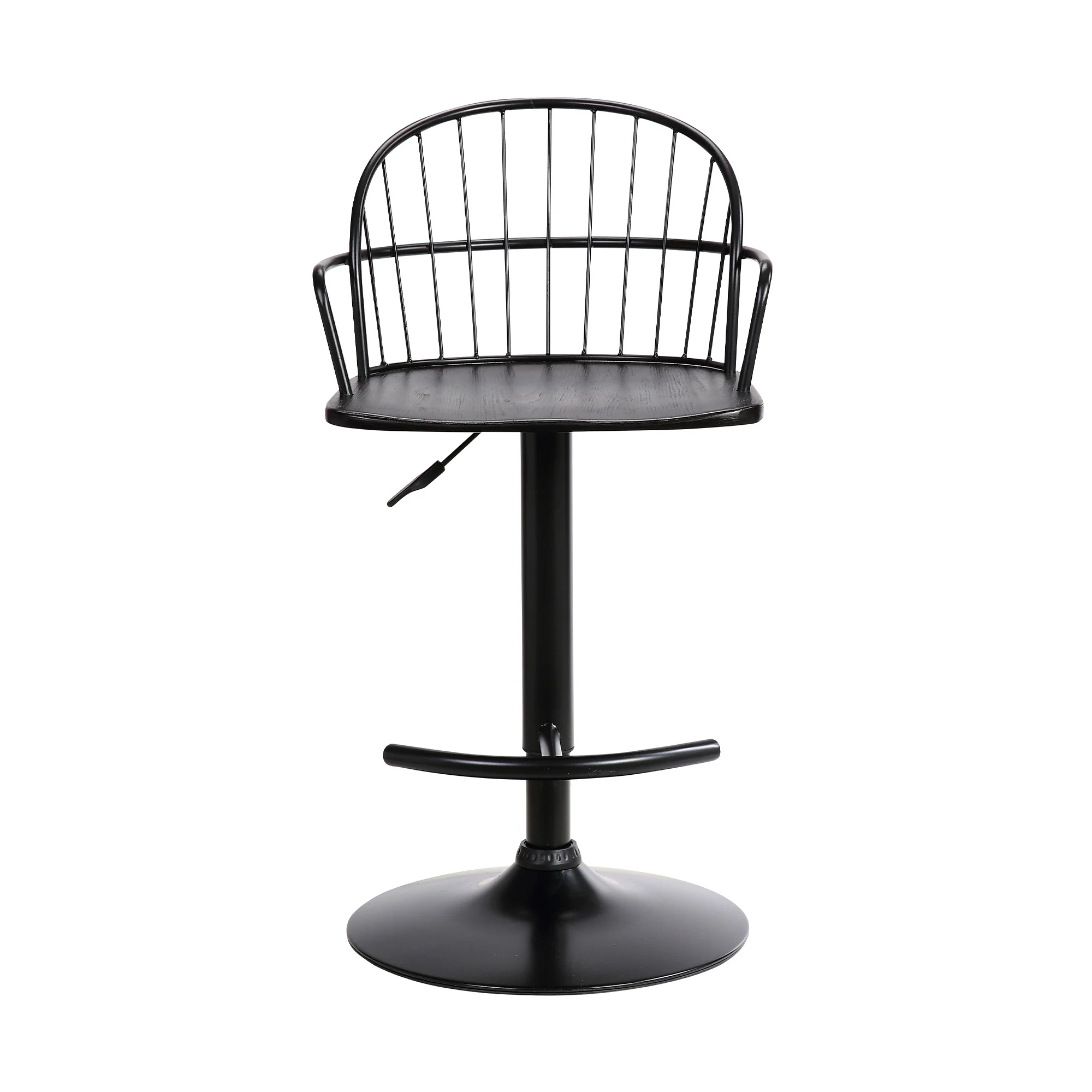 Black Wood and Metal Adjustable Curve Back Bar Stool By Homeroots - Image 2