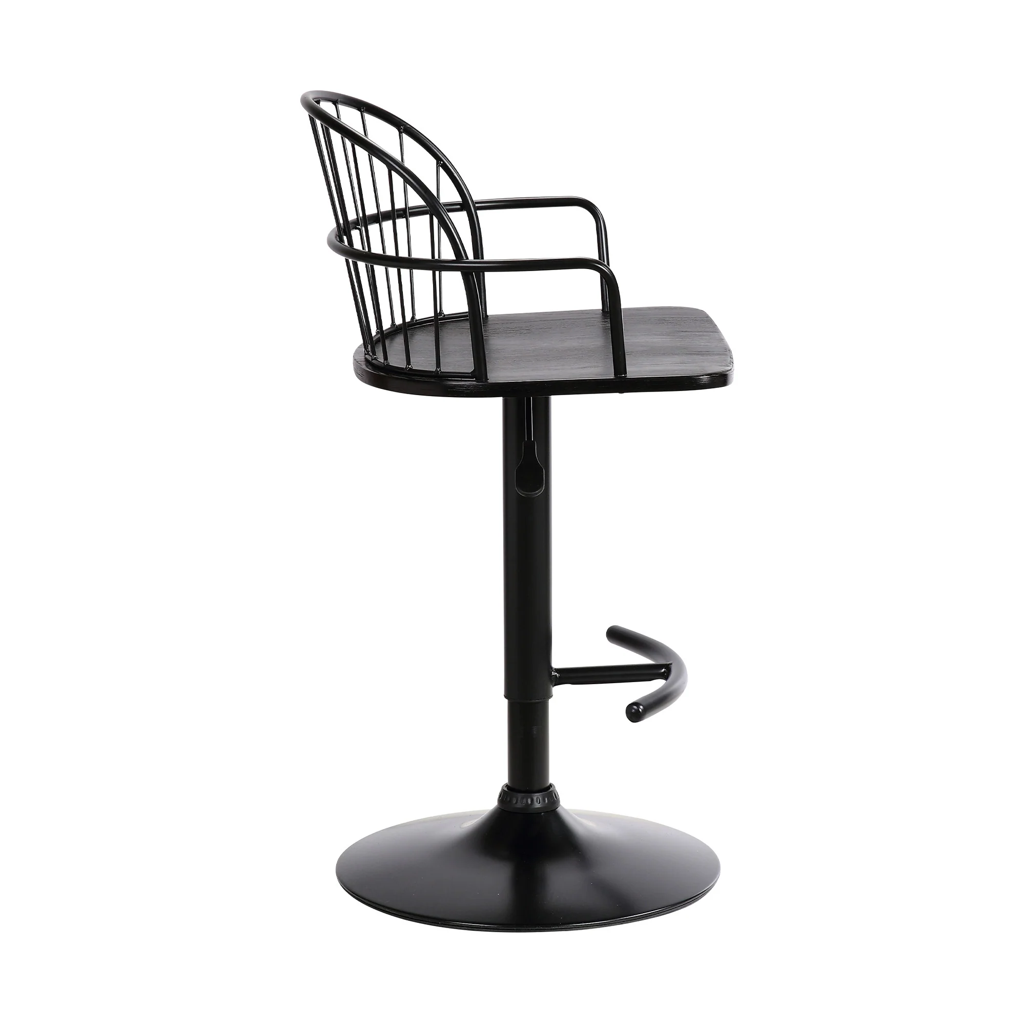 Black Wood and Metal Adjustable Curve Back Bar Stool By Homeroots - Image 3