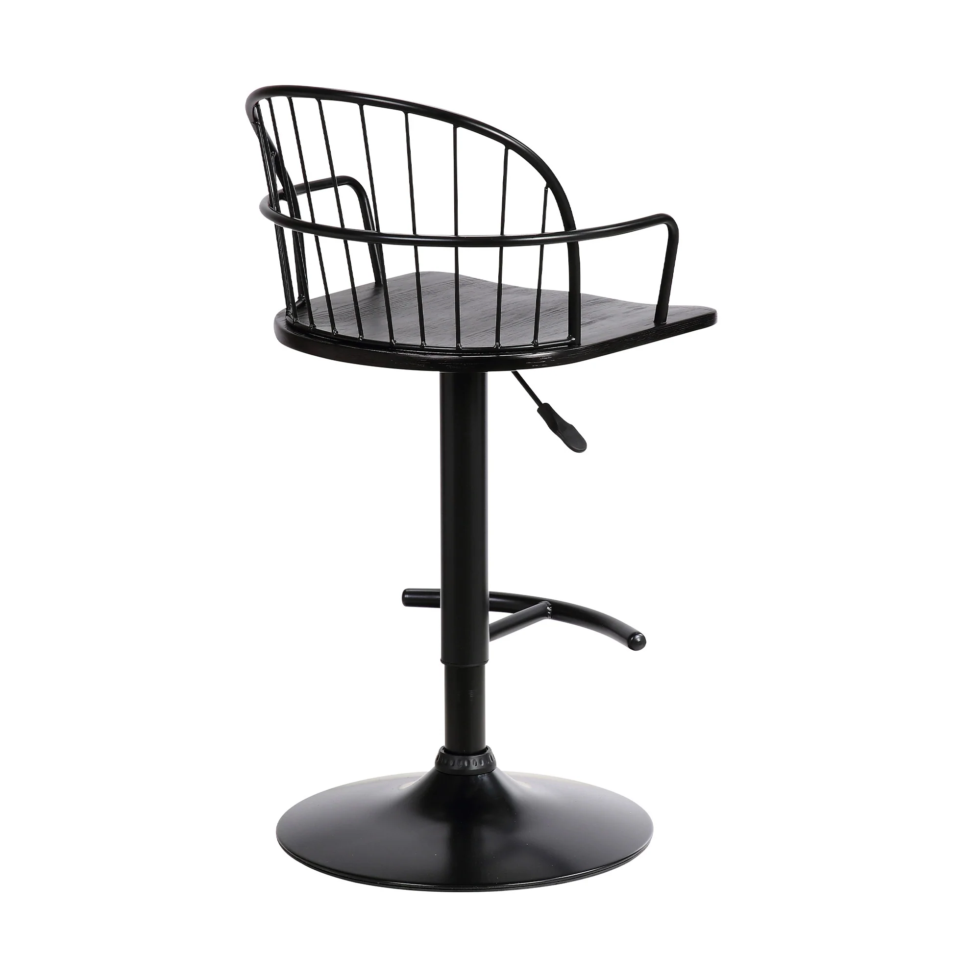 Black Wood and Metal Adjustable Curve Back Bar Stool By Homeroots - Image 4