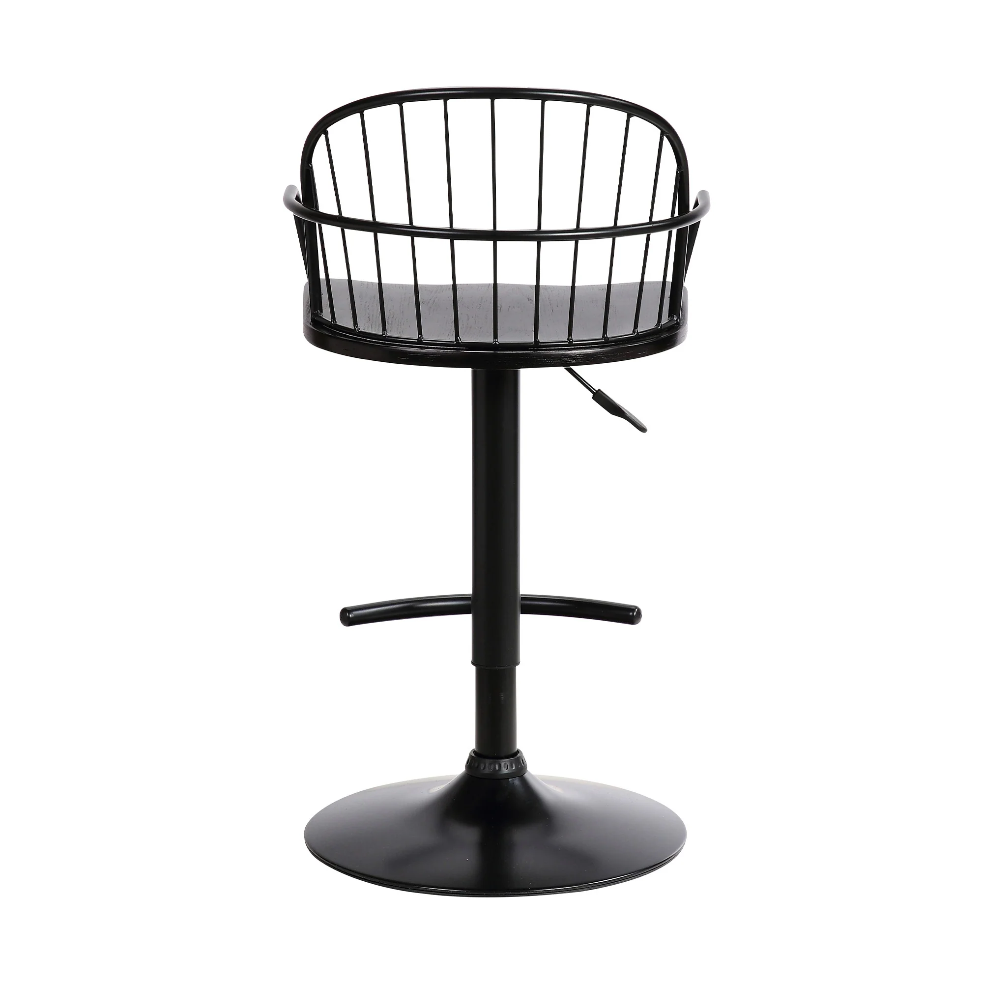 Black Wood and Metal Adjustable Curve Back Bar Stool By Homeroots - Image 5