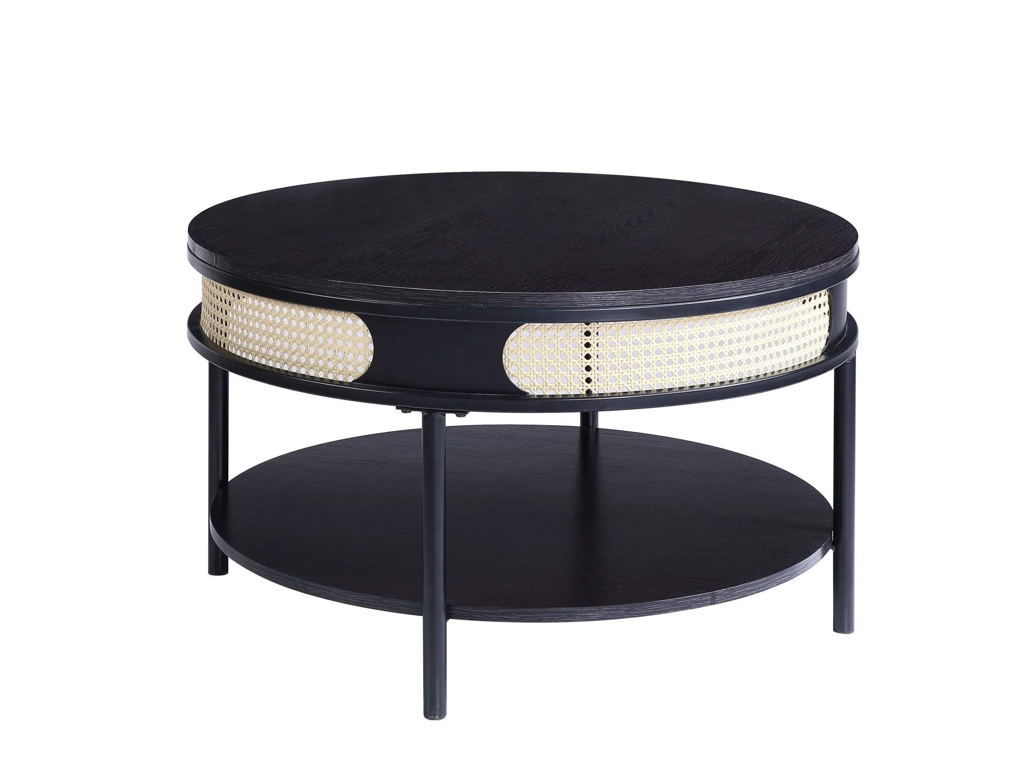 Black Wood And Metal Round Coffee Table With Shelf By Homeroots - Image 2