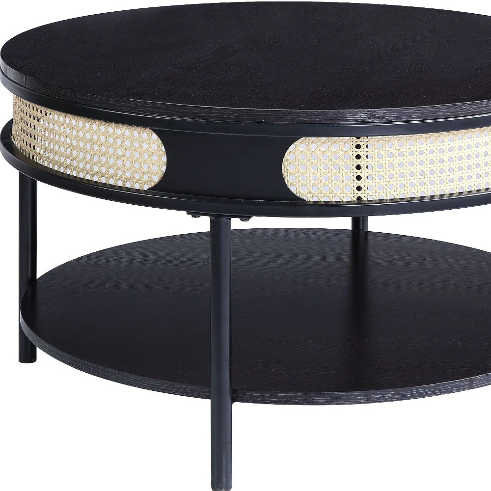Black Wood And Metal Round Coffee Table With Shelf By Homeroots - Image 3