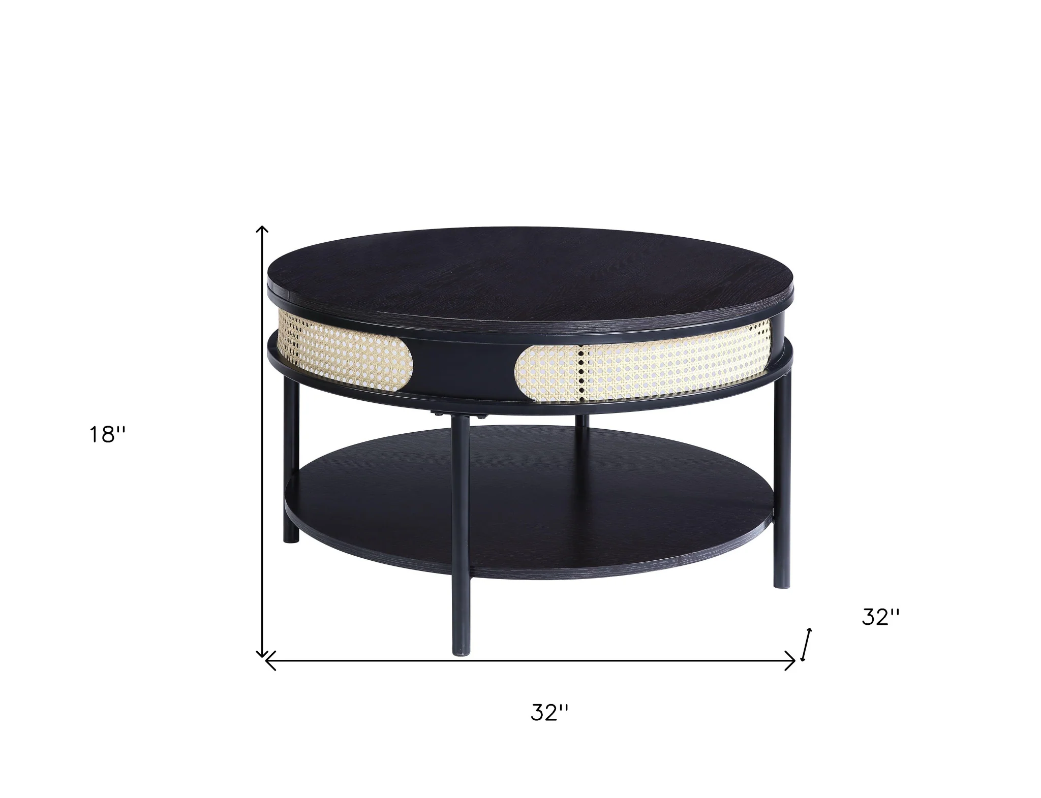 Black Wood And Metal Round Coffee Table With Shelf By Homeroots - Image 4