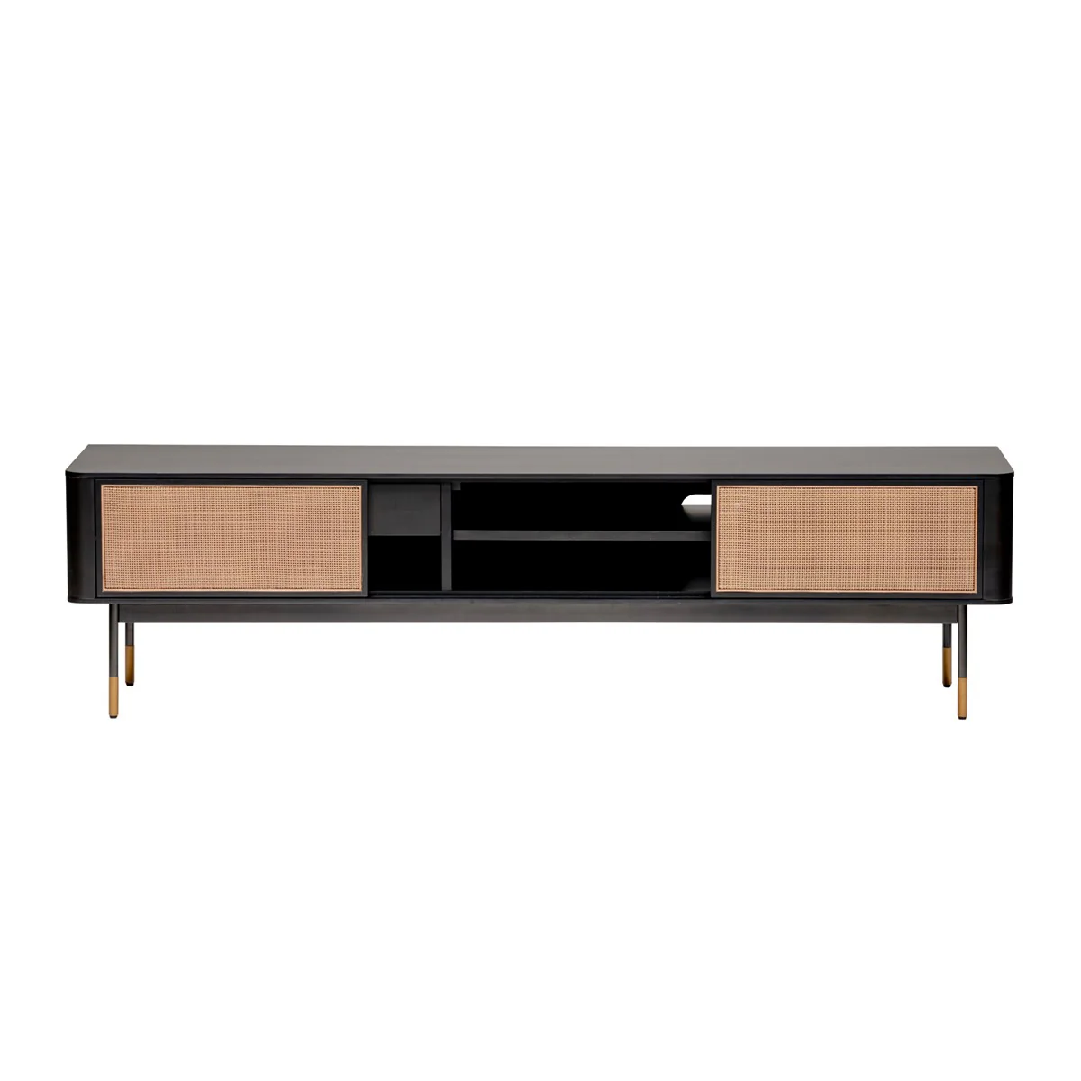 Black Wood and Wicker Media Stand By Homeroots - Image 2