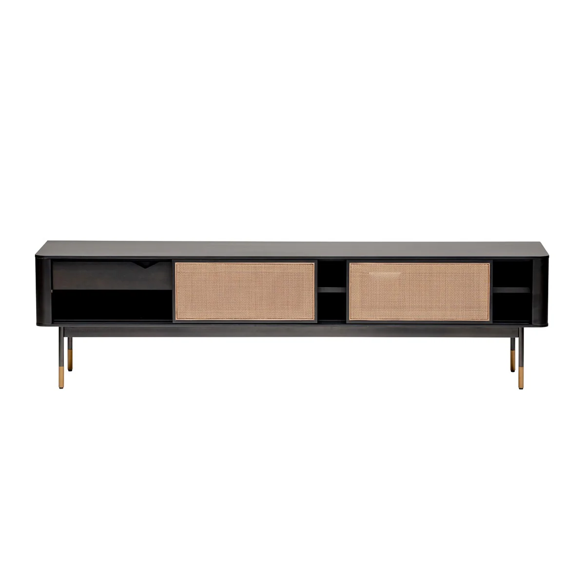 Black Wood and Wicker Media Stand By Homeroots - Image 3
