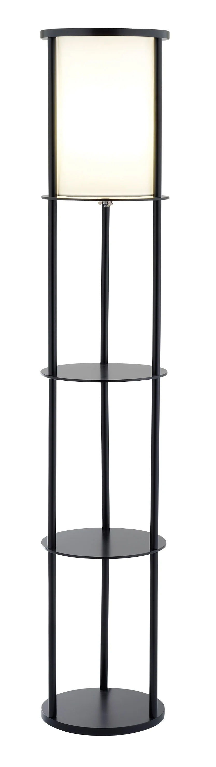 Black Wood Finish Floor Lamp with Circular Storage Shelves By Homeroots - Image 2