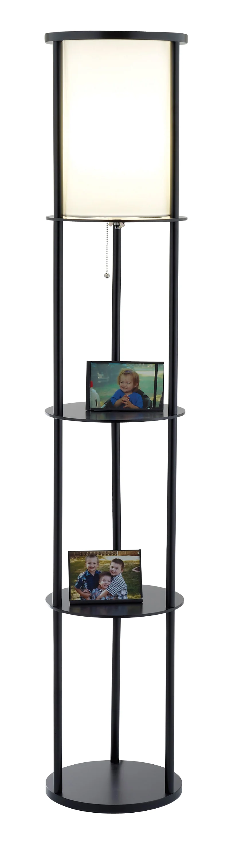 Black Wood Finish Floor Lamp with Circular Storage Shelves By Homeroots - Image 3