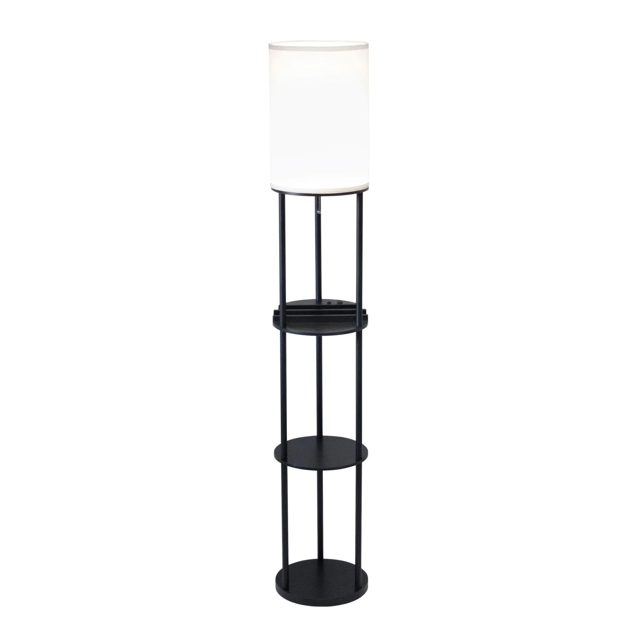 Black Wood Floor Lamp with Circular USB Charging Station Shelf By Homeroots - Image 2
